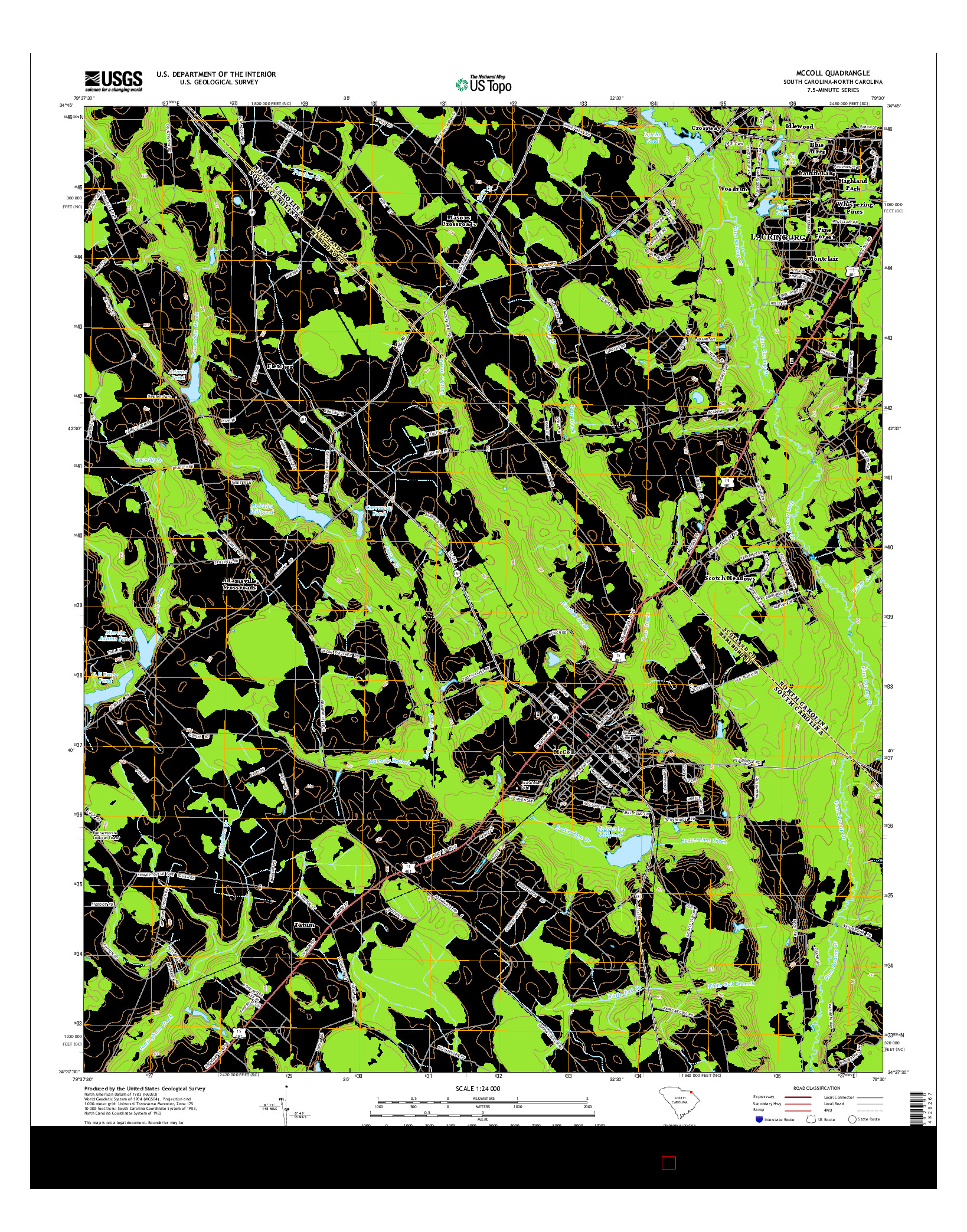 USGS US TOPO 7.5-MINUTE MAP FOR MCCOLL, SC-NC 2014