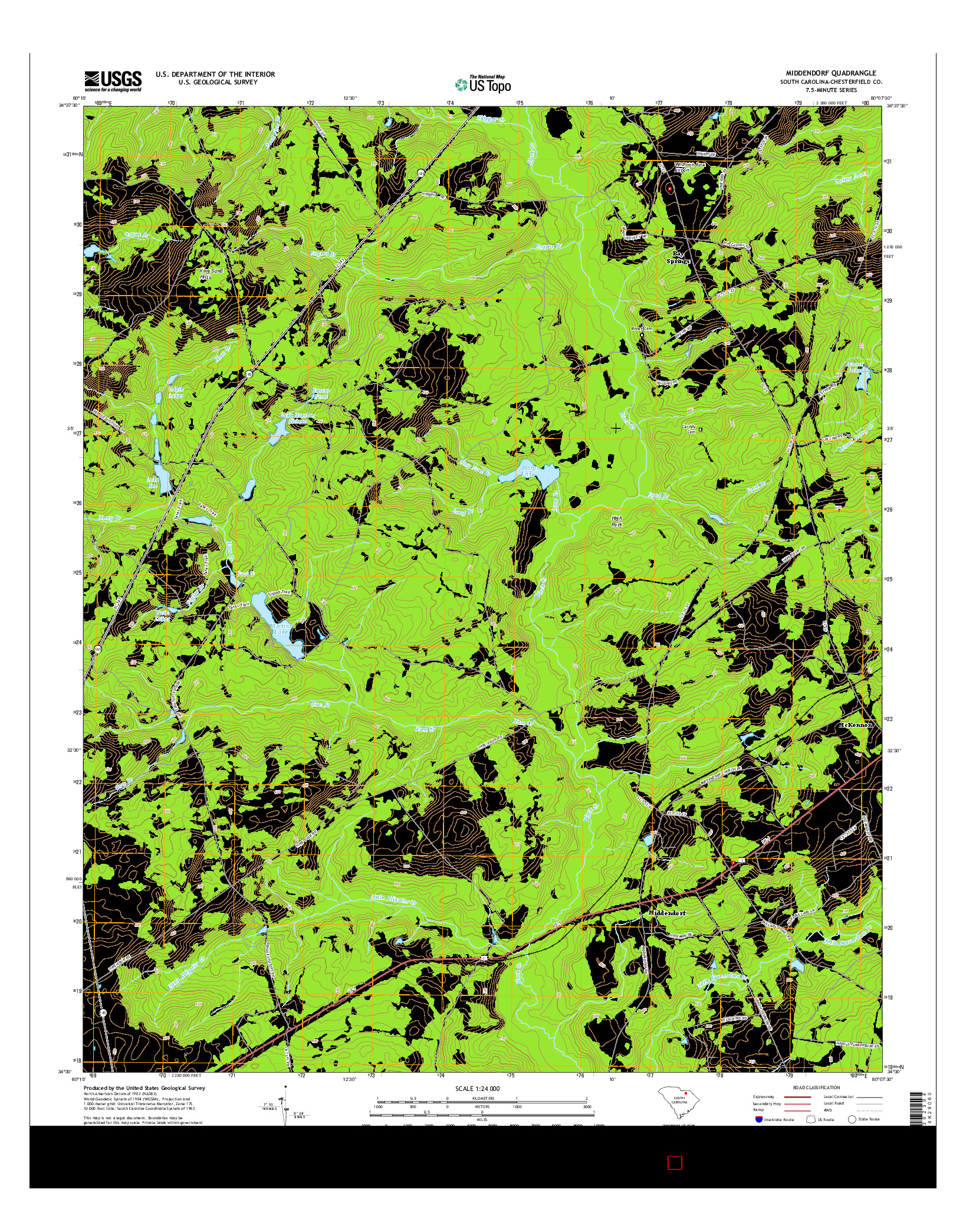 USGS US TOPO 7.5-MINUTE MAP FOR MIDDENDORF, SC 2014