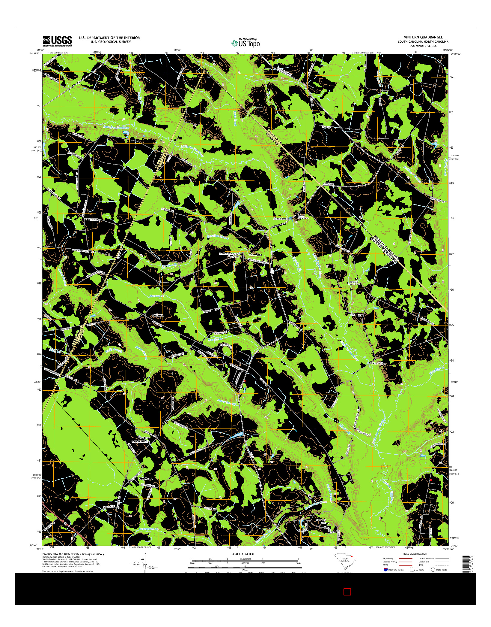 USGS US TOPO 7.5-MINUTE MAP FOR MINTURN, SC-NC 2014