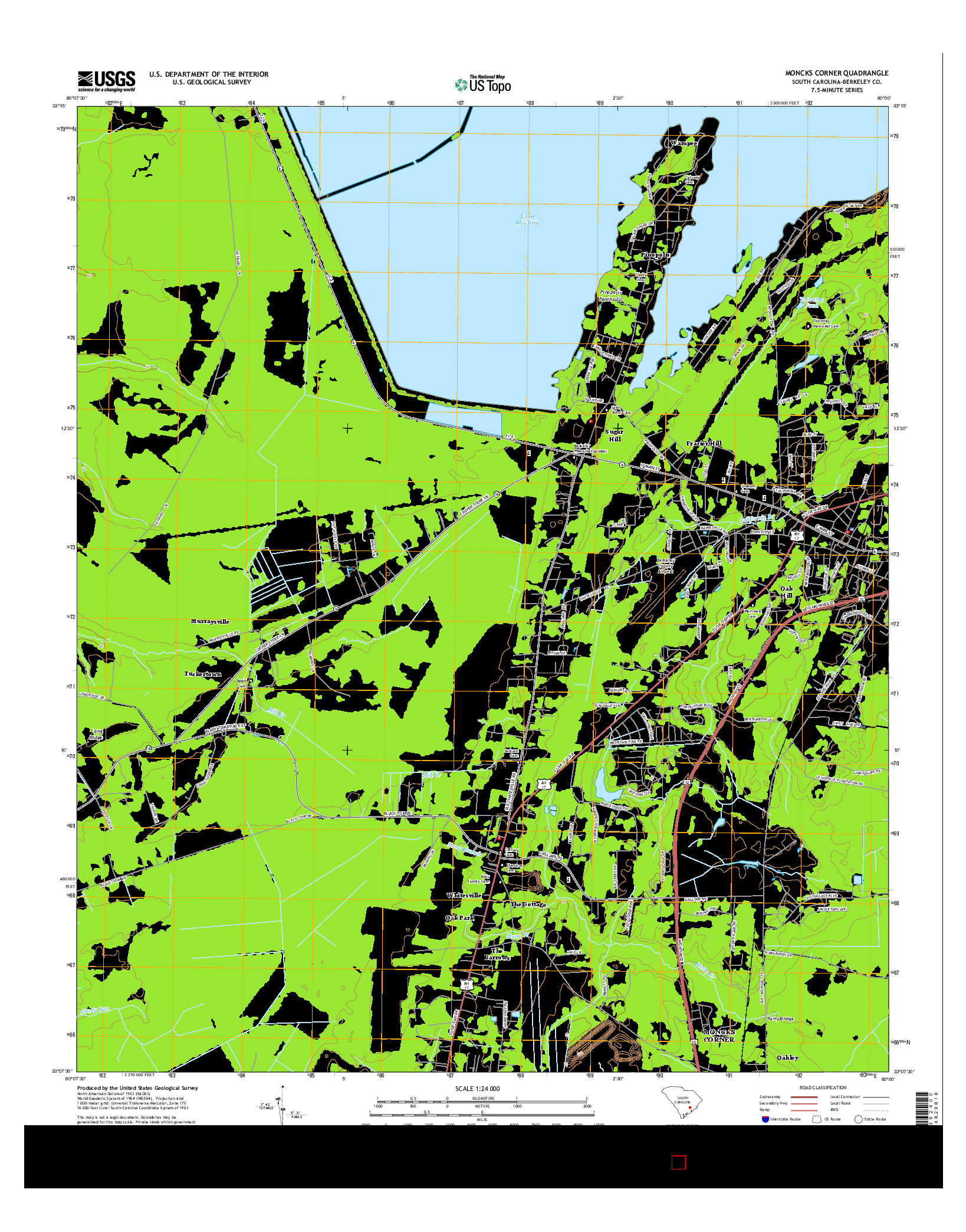 USGS US TOPO 7.5-MINUTE MAP FOR MONCKS CORNER, SC 2014