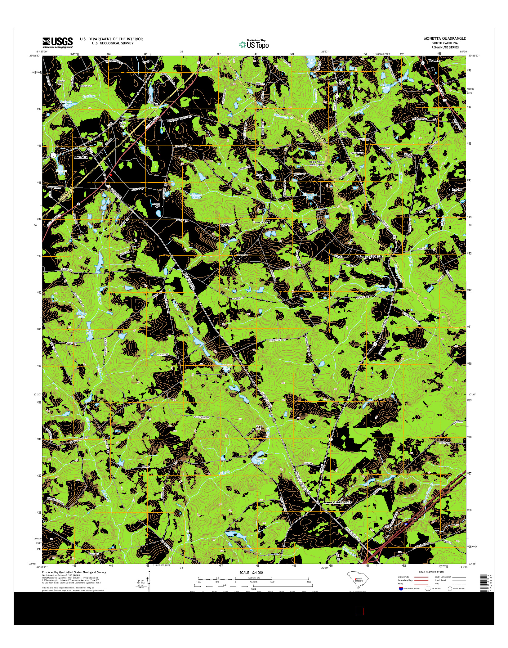 USGS US TOPO 7.5-MINUTE MAP FOR MONETTA, SC 2014
