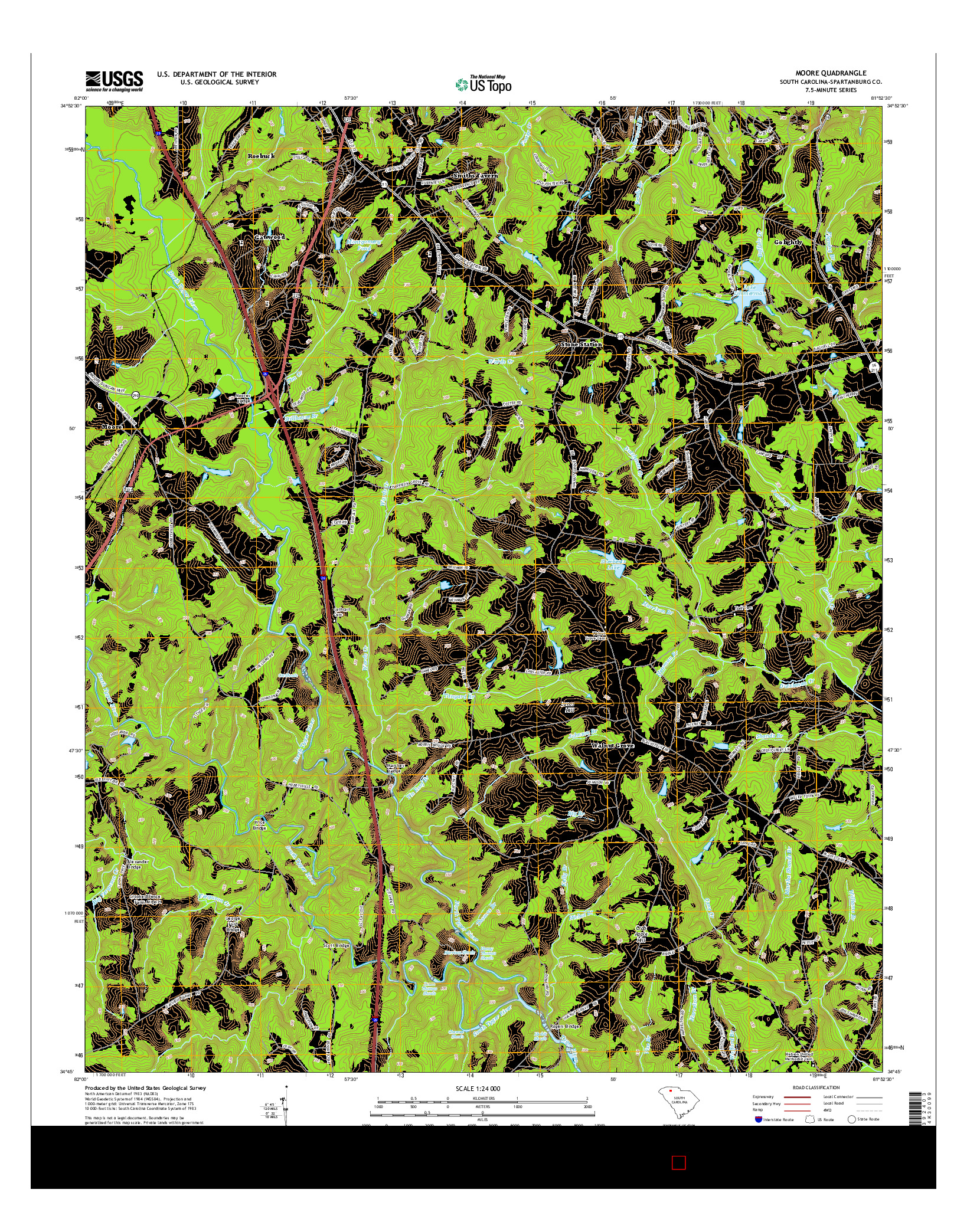 USGS US TOPO 7.5-MINUTE MAP FOR MOORE, SC 2014