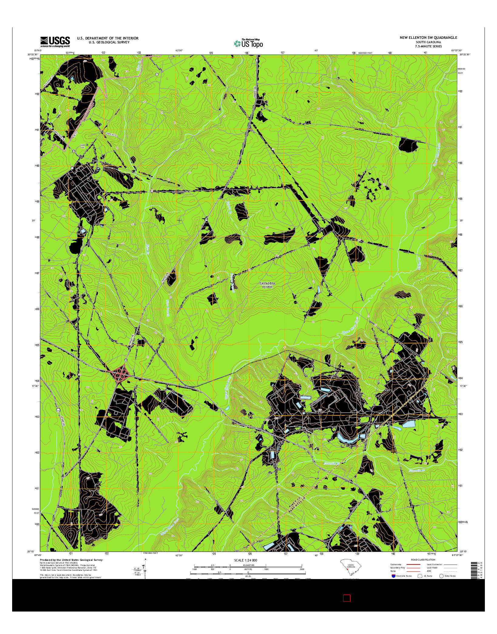 USGS US TOPO 7.5-MINUTE MAP FOR NEW ELLENTON SW, SC 2014