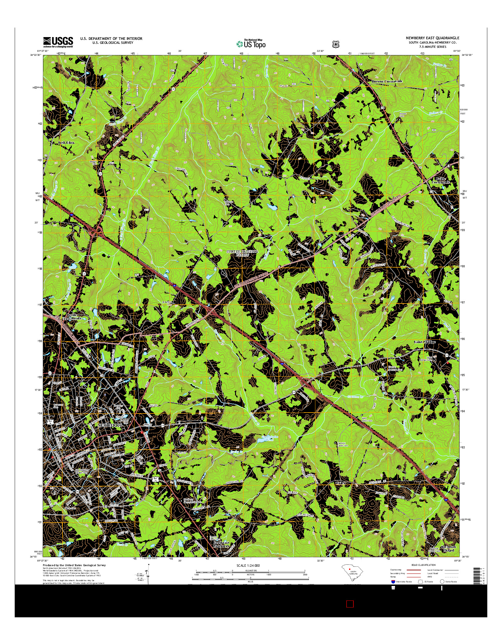 USGS US TOPO 7.5-MINUTE MAP FOR NEWBERRY EAST, SC 2014