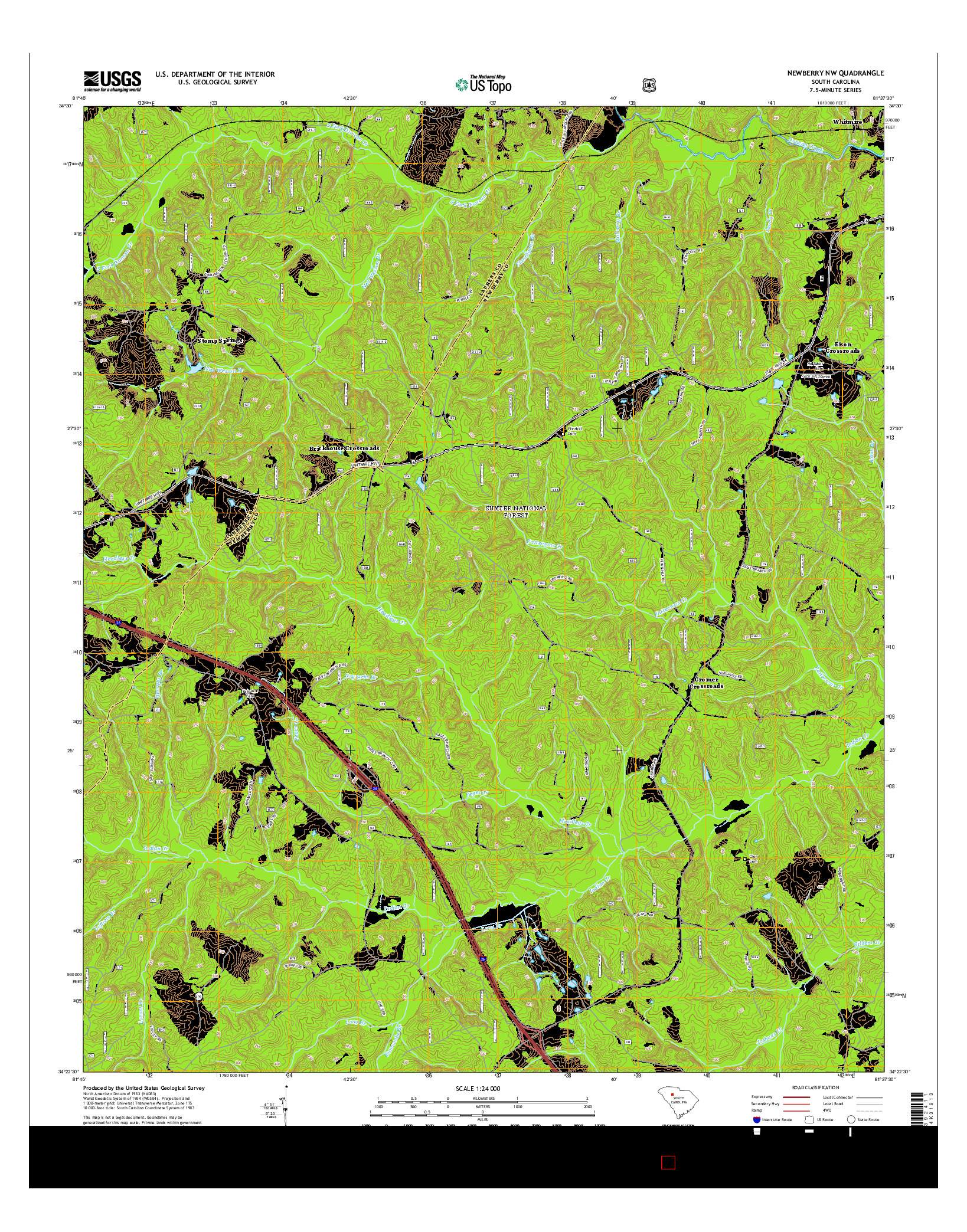 USGS US TOPO 7.5-MINUTE MAP FOR NEWBERRY NW, SC 2014
