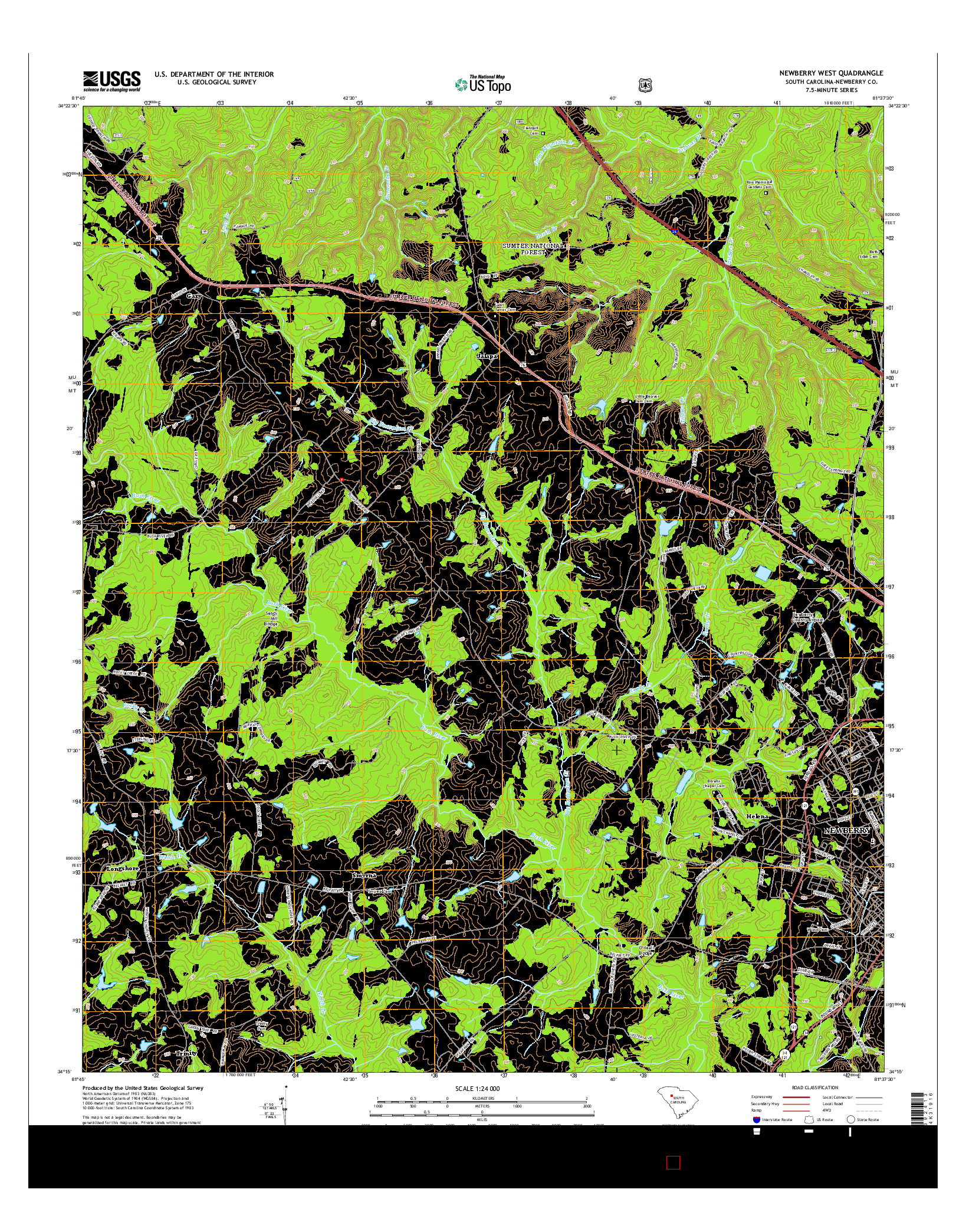 USGS US TOPO 7.5-MINUTE MAP FOR NEWBERRY WEST, SC 2014