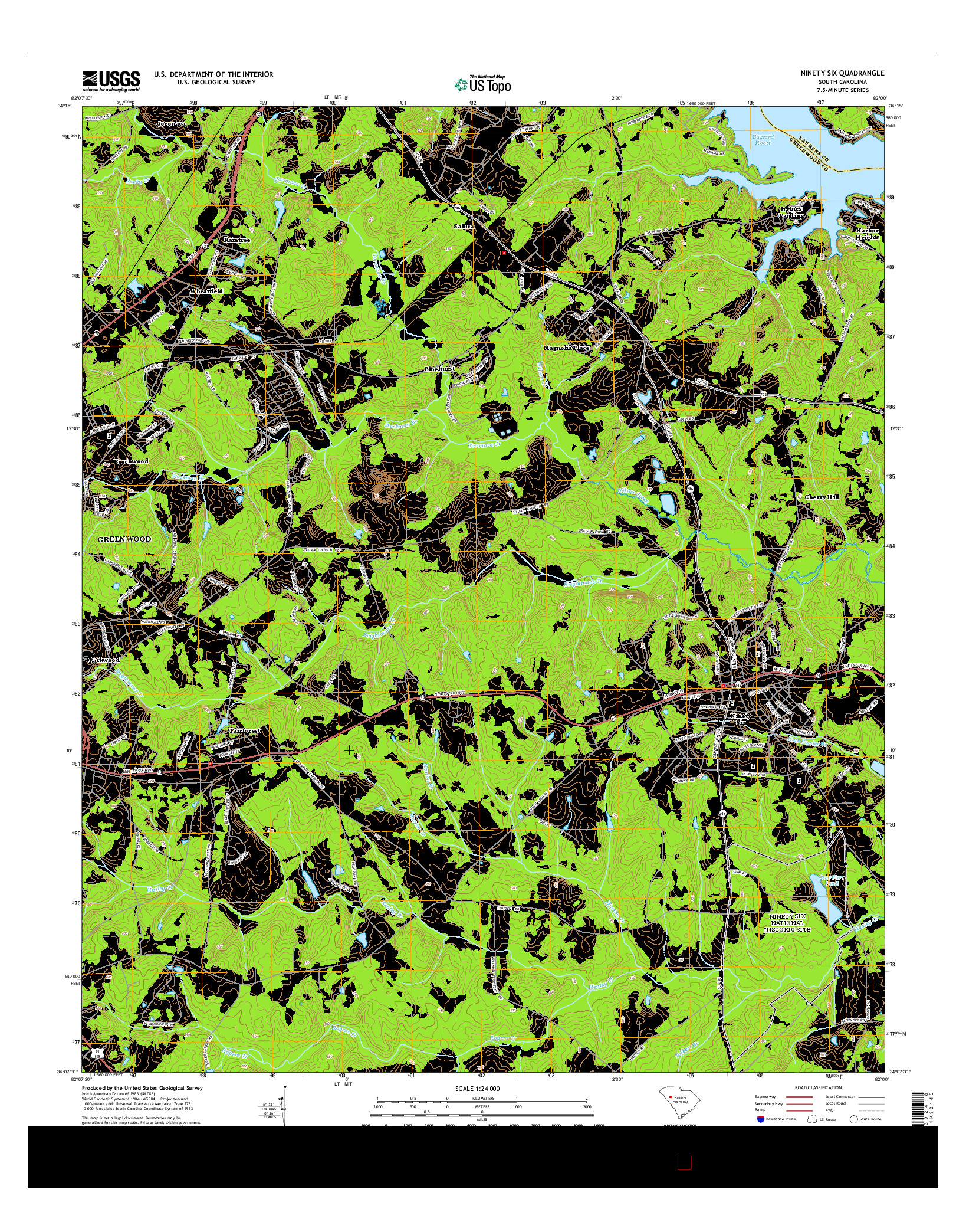 USGS US TOPO 7.5-MINUTE MAP FOR NINETY SIX, SC 2014