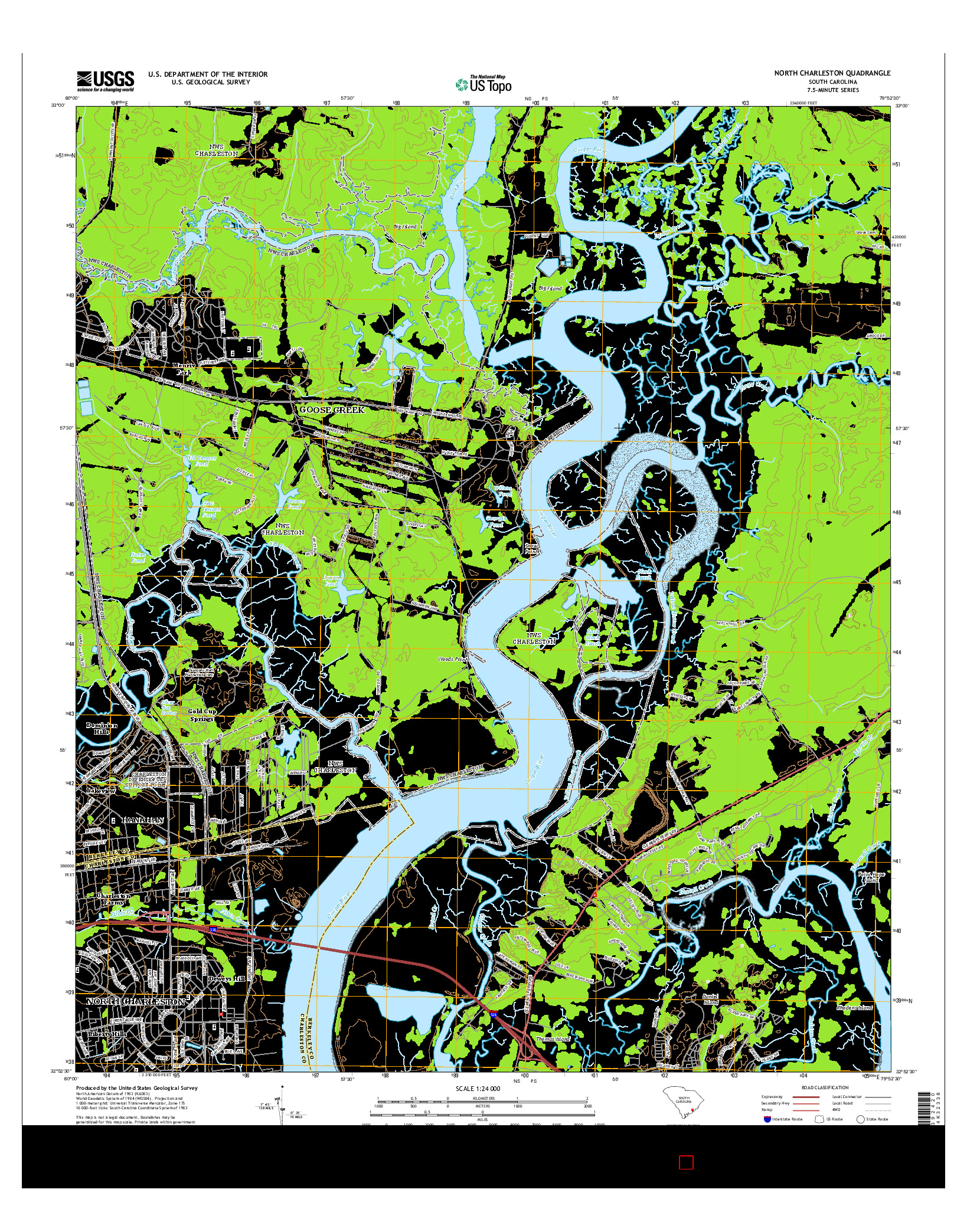 USGS US TOPO 7.5-MINUTE MAP FOR NORTH CHARLESTON, SC 2014