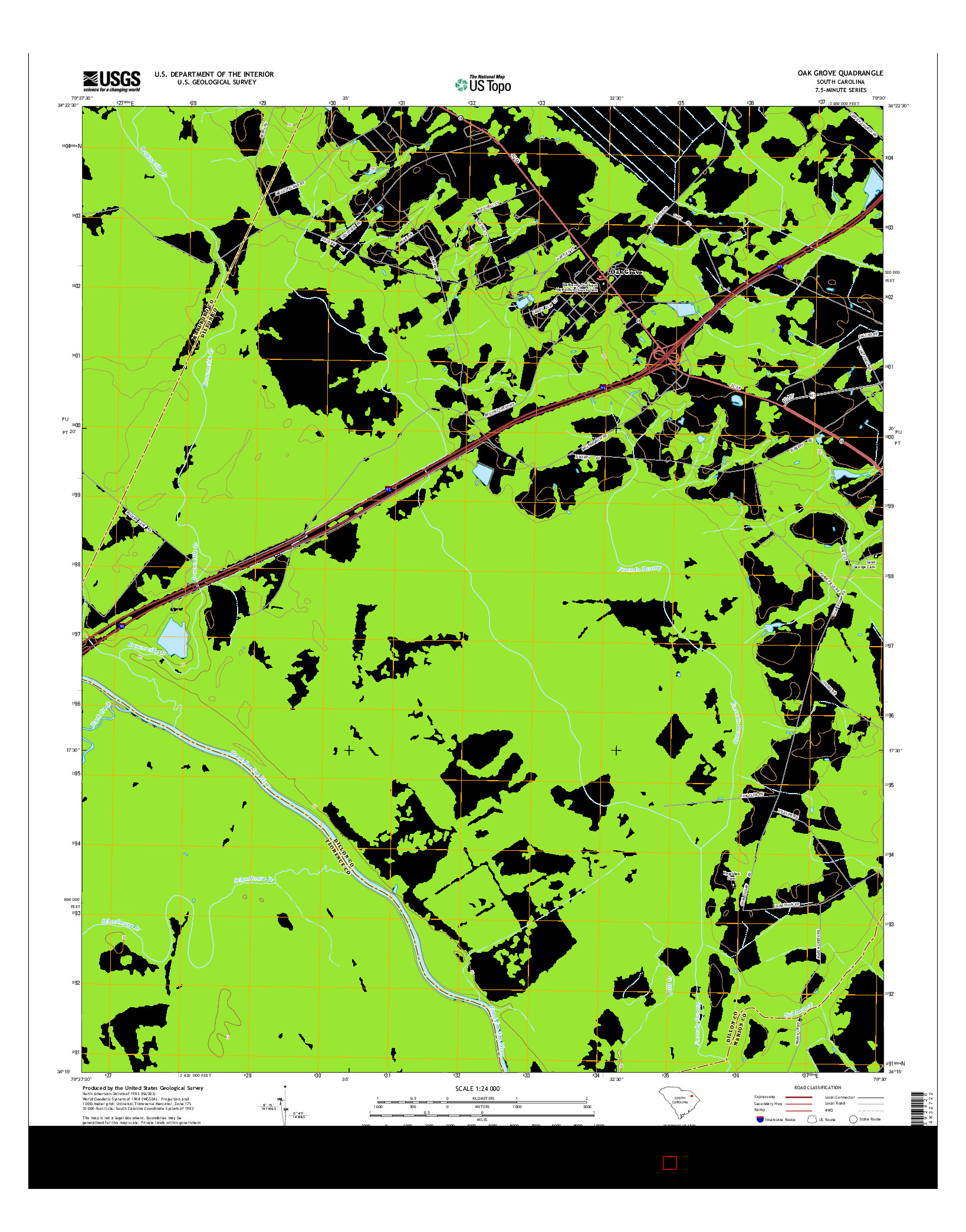 USGS US TOPO 7.5-MINUTE MAP FOR OAK GROVE, SC 2014