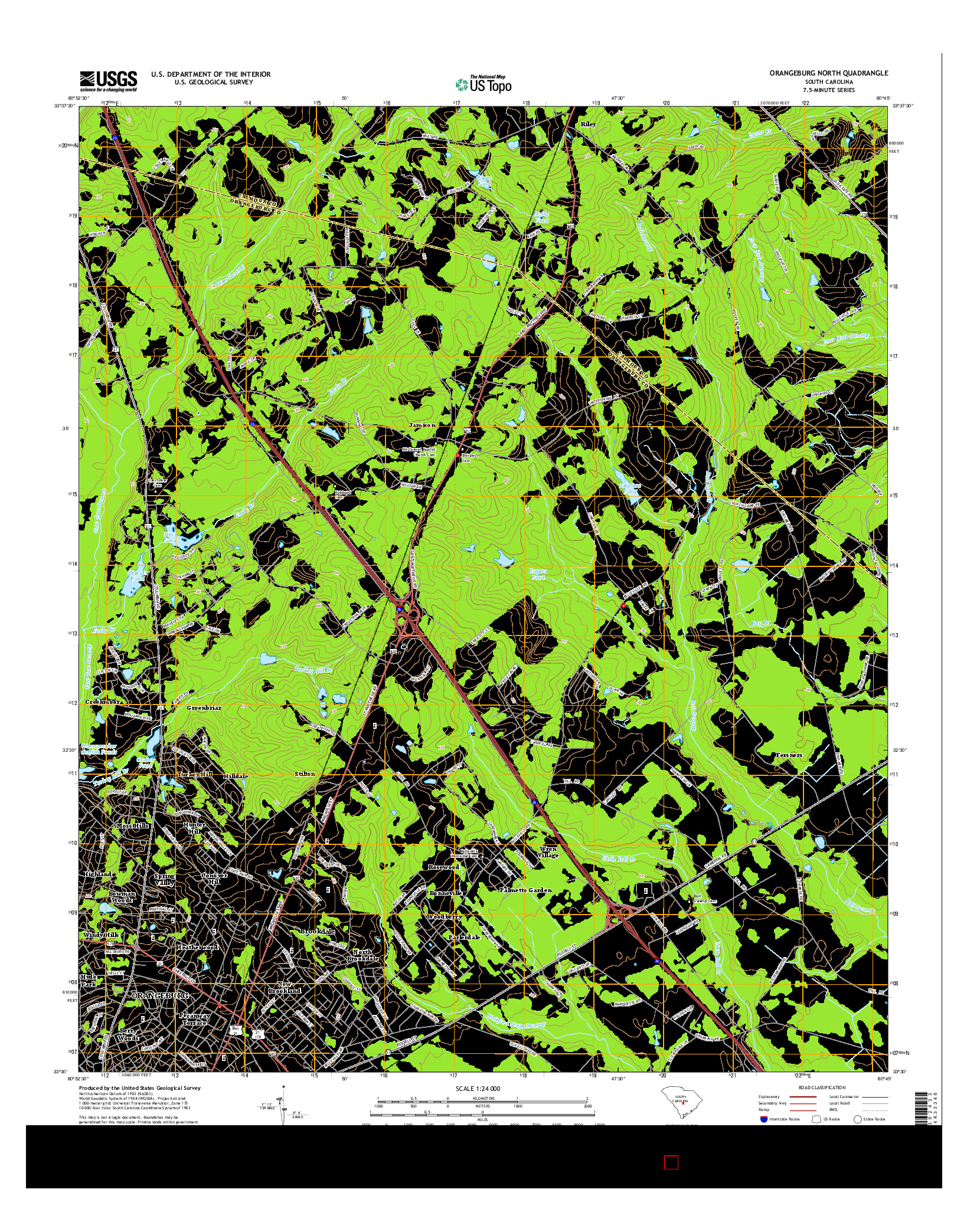 USGS US TOPO 7.5-MINUTE MAP FOR ORANGEBURG NORTH, SC 2014