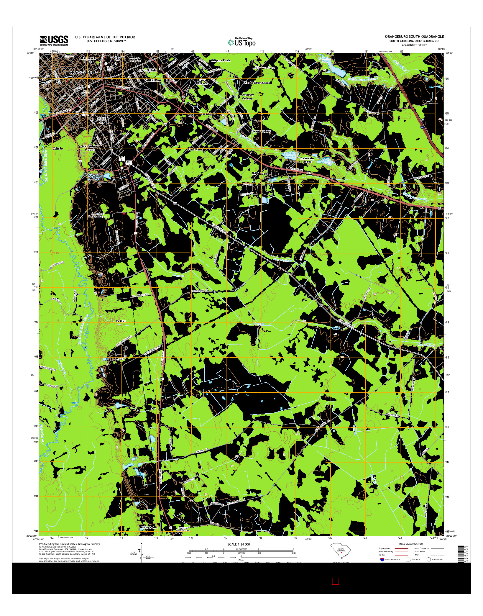 USGS US TOPO 7.5-MINUTE MAP FOR ORANGEBURG SOUTH, SC 2014