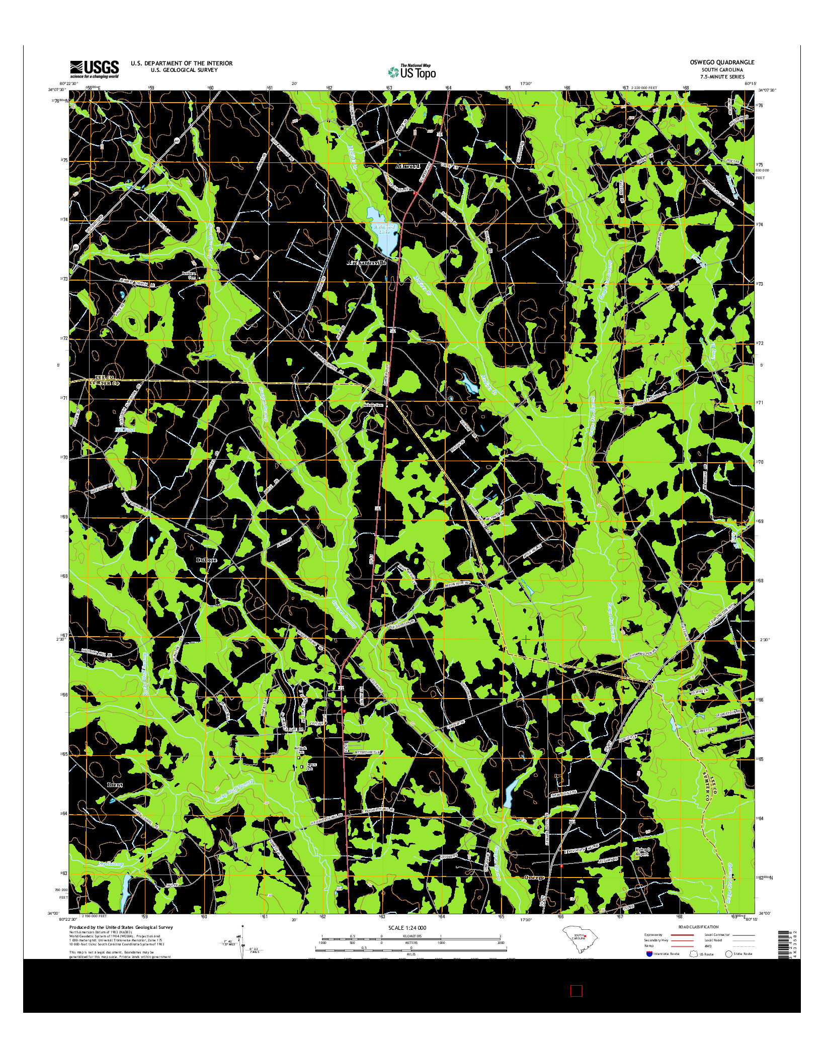 USGS US TOPO 7.5-MINUTE MAP FOR OSWEGO, SC 2014