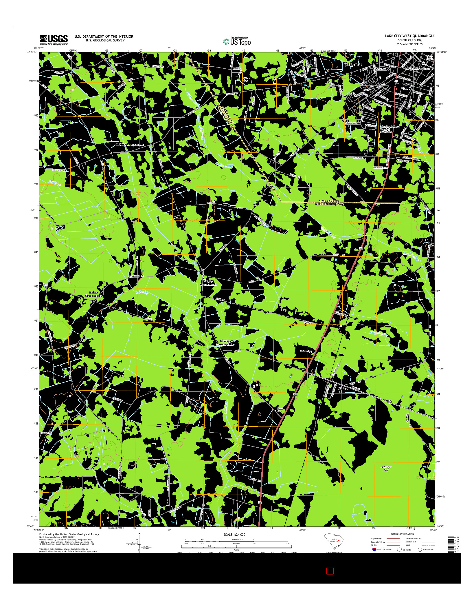 USGS US TOPO 7.5-MINUTE MAP FOR LAKE CITY WEST, SC 2014