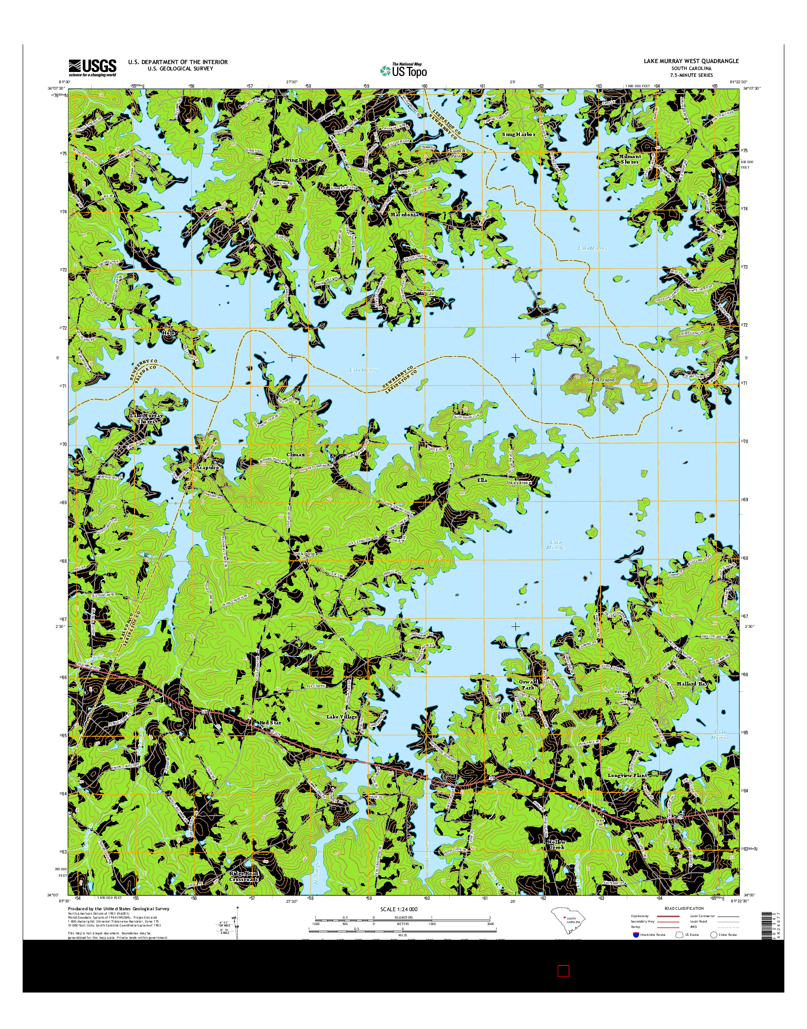 USGS US TOPO 7.5-MINUTE MAP FOR LAKE MURRAY WEST, SC 2014