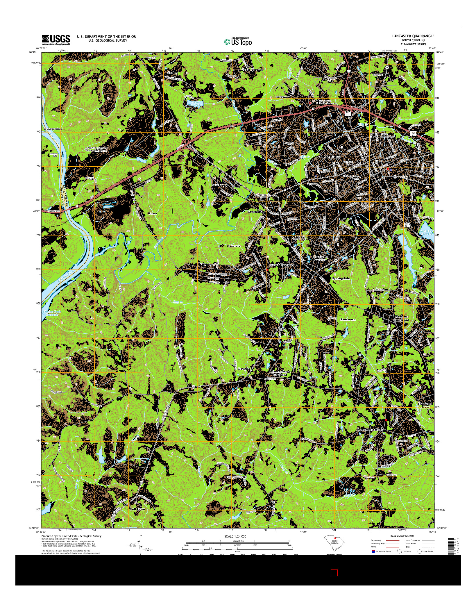 USGS US TOPO 7.5-MINUTE MAP FOR LANCASTER, SC 2014