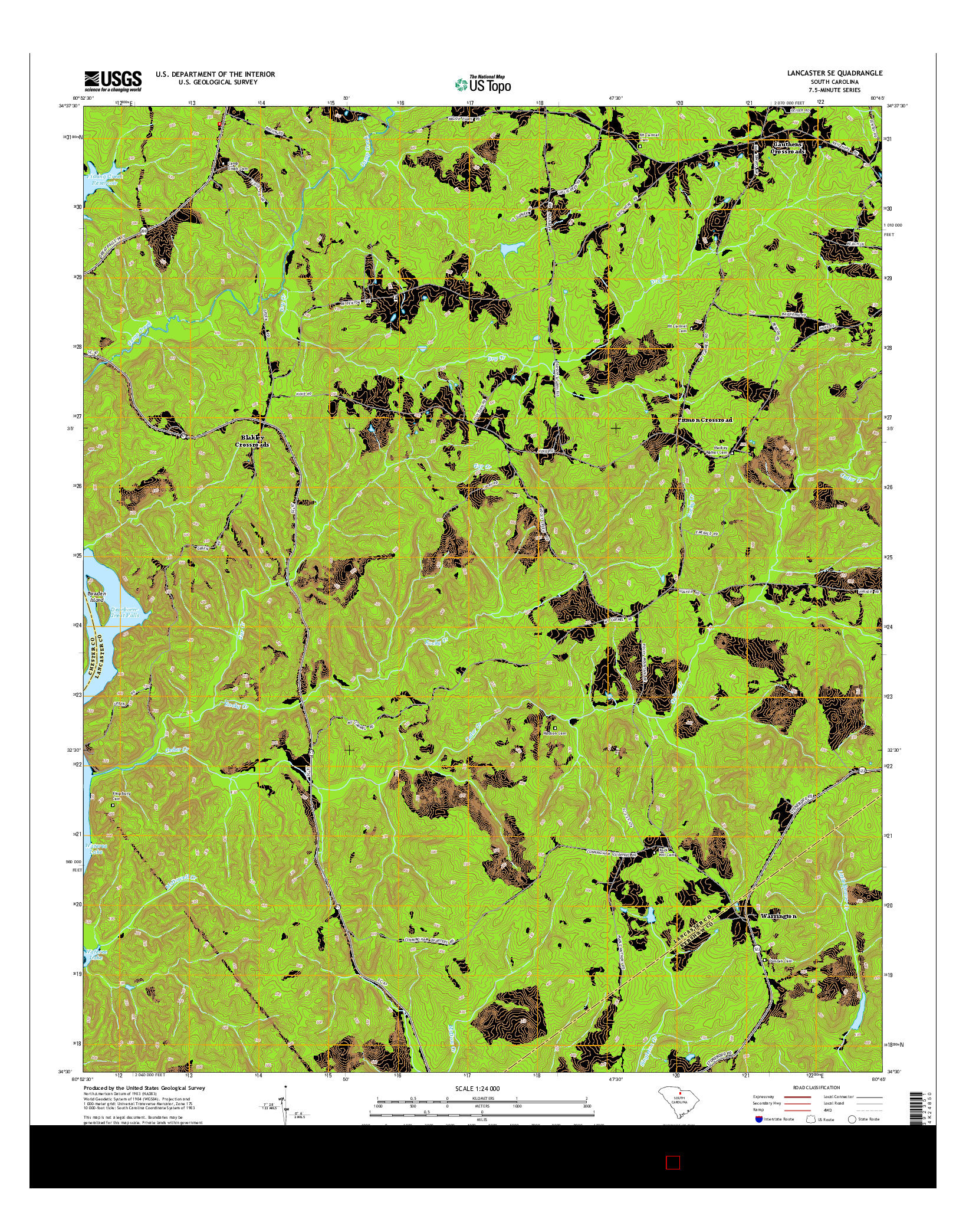 USGS US TOPO 7.5-MINUTE MAP FOR LANCASTER SE, SC 2014