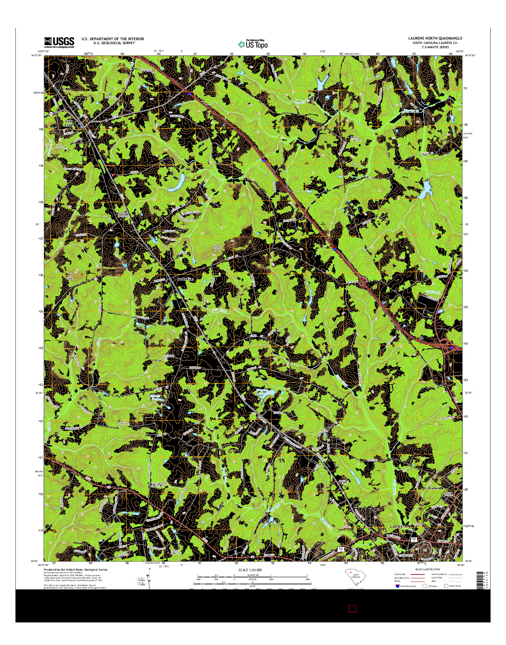 USGS US TOPO 7.5-MINUTE MAP FOR LAURENS NORTH, SC 2014