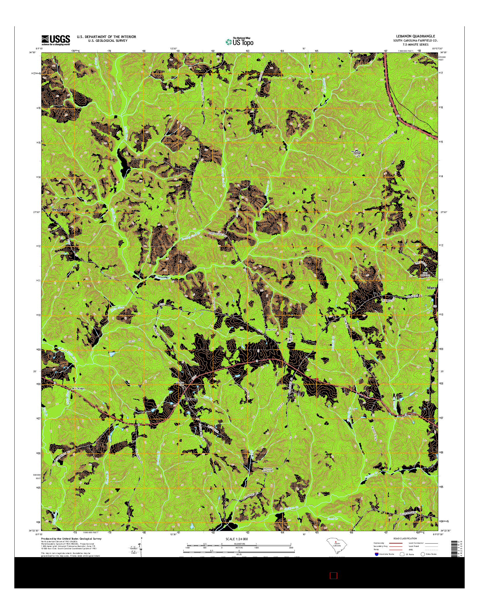 USGS US TOPO 7.5-MINUTE MAP FOR LEBANON, SC 2014