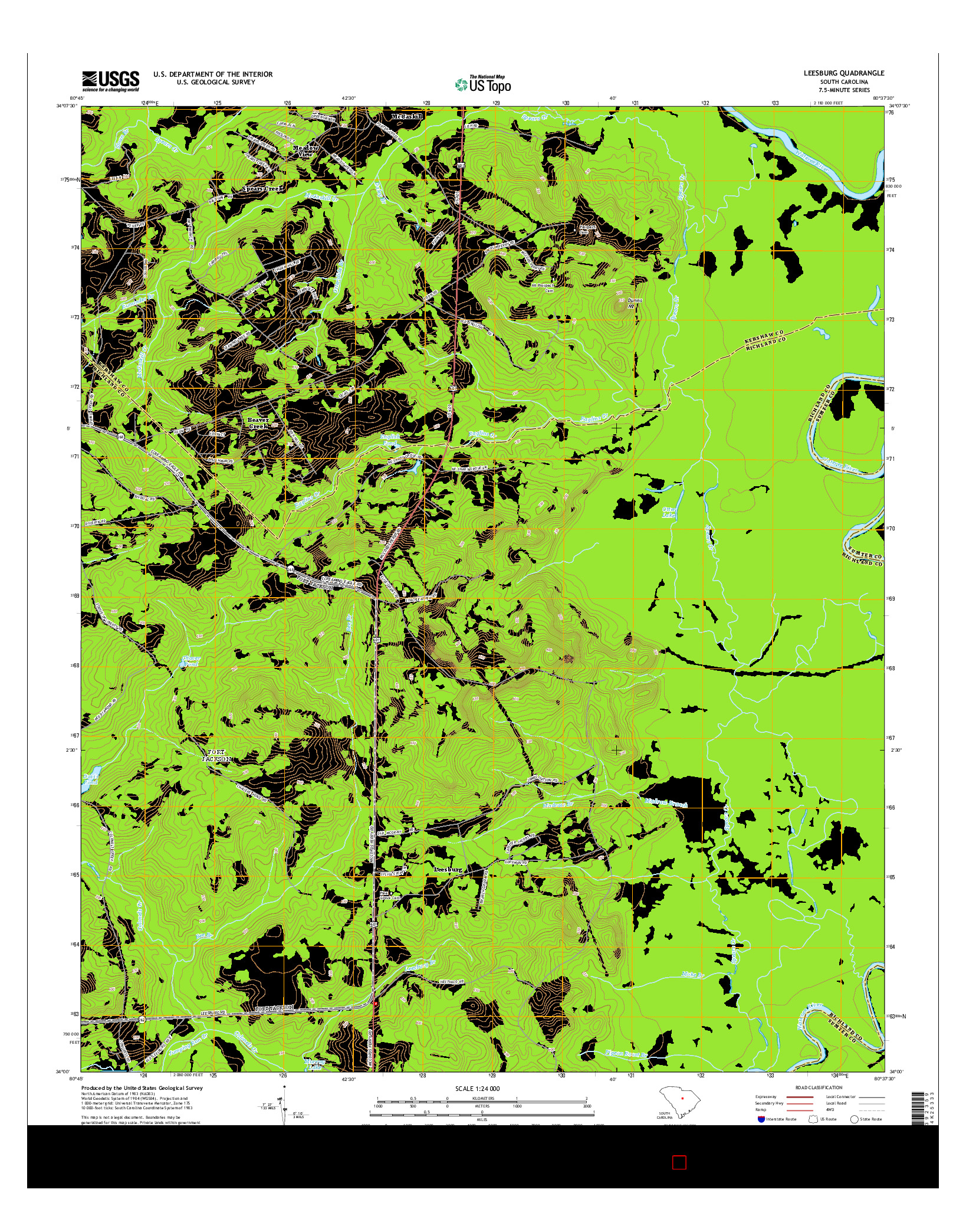 USGS US TOPO 7.5-MINUTE MAP FOR LEESBURG, SC 2014