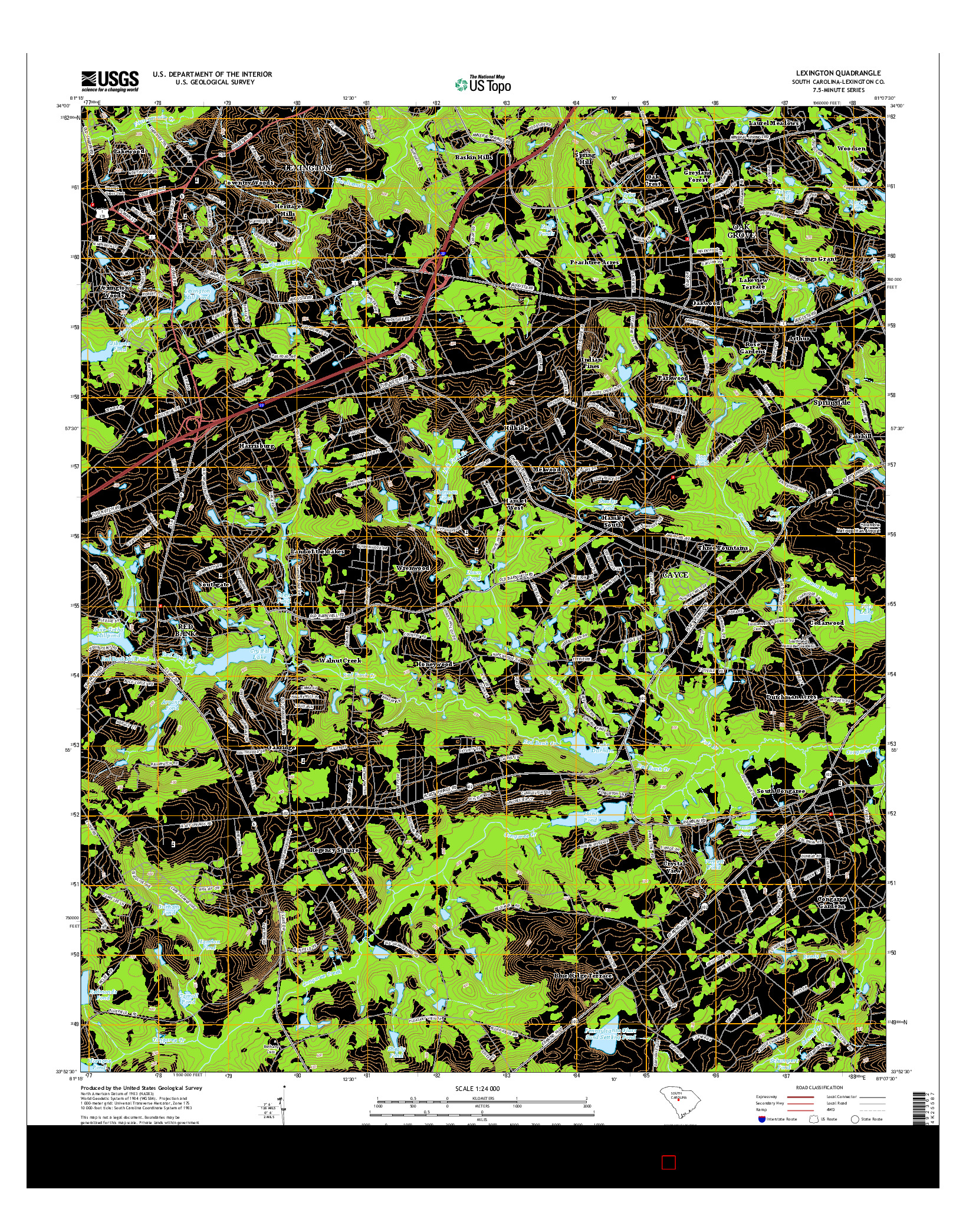 USGS US TOPO 7.5-MINUTE MAP FOR LEXINGTON, SC 2014