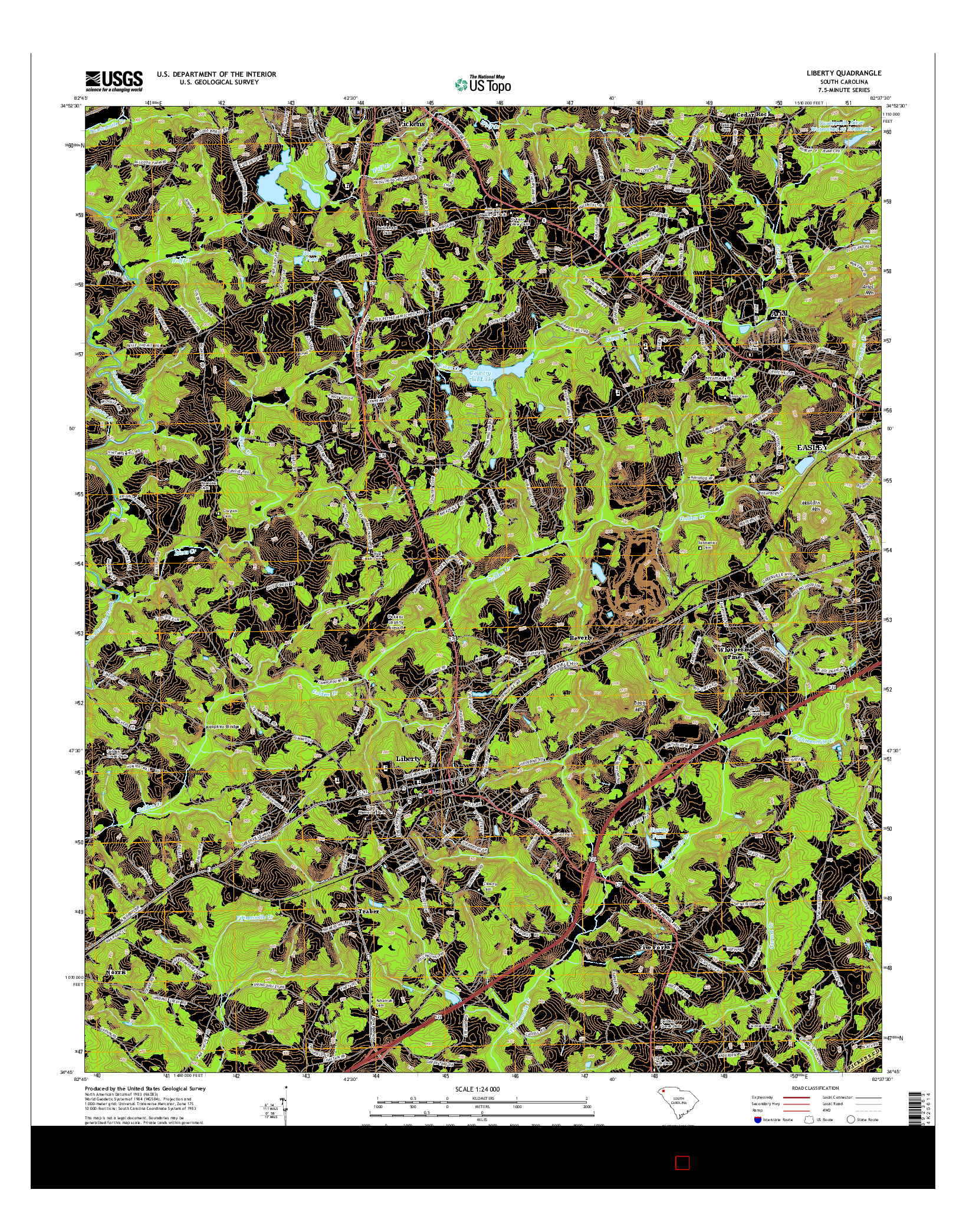 USGS US TOPO 7.5-MINUTE MAP FOR LIBERTY, SC 2014