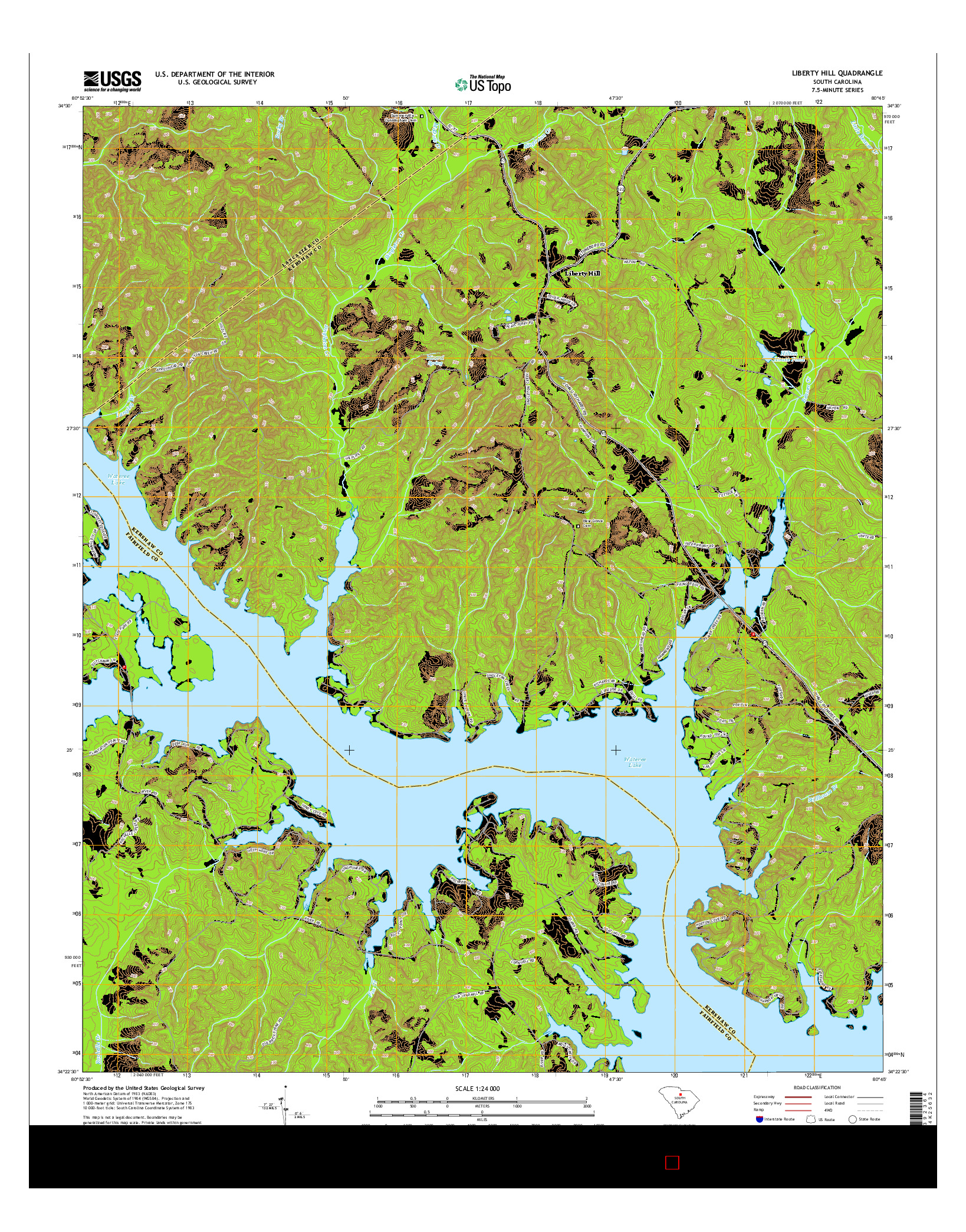 USGS US TOPO 7.5-MINUTE MAP FOR LIBERTY HILL, SC 2014