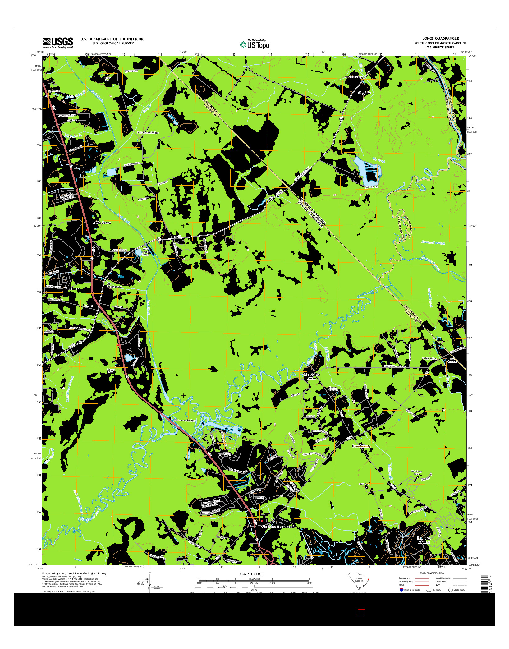 USGS US TOPO 7.5-MINUTE MAP FOR LONGS, SC-NC 2014