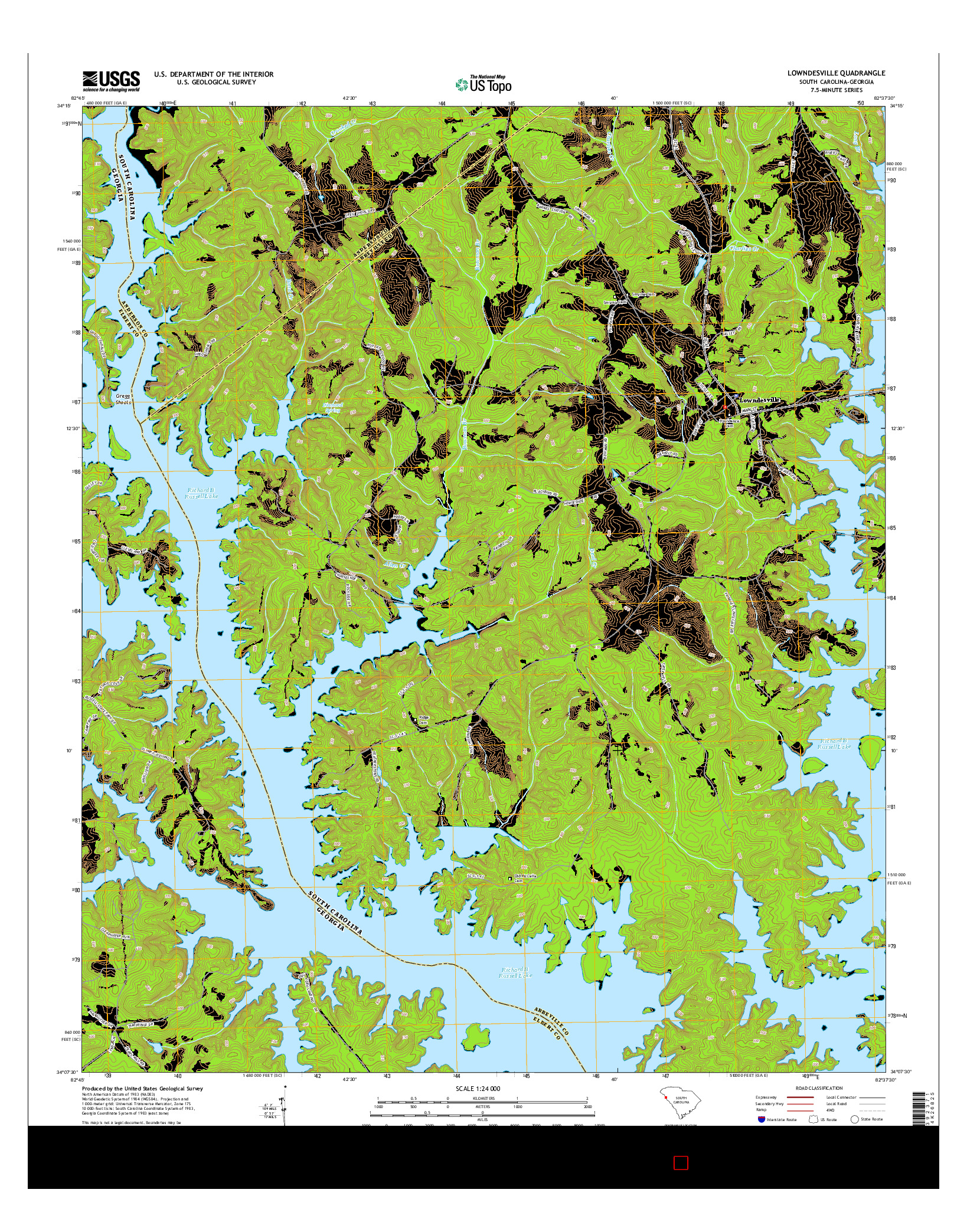 USGS US TOPO 7.5-MINUTE MAP FOR LOWNDESVILLE, SC-GA 2014