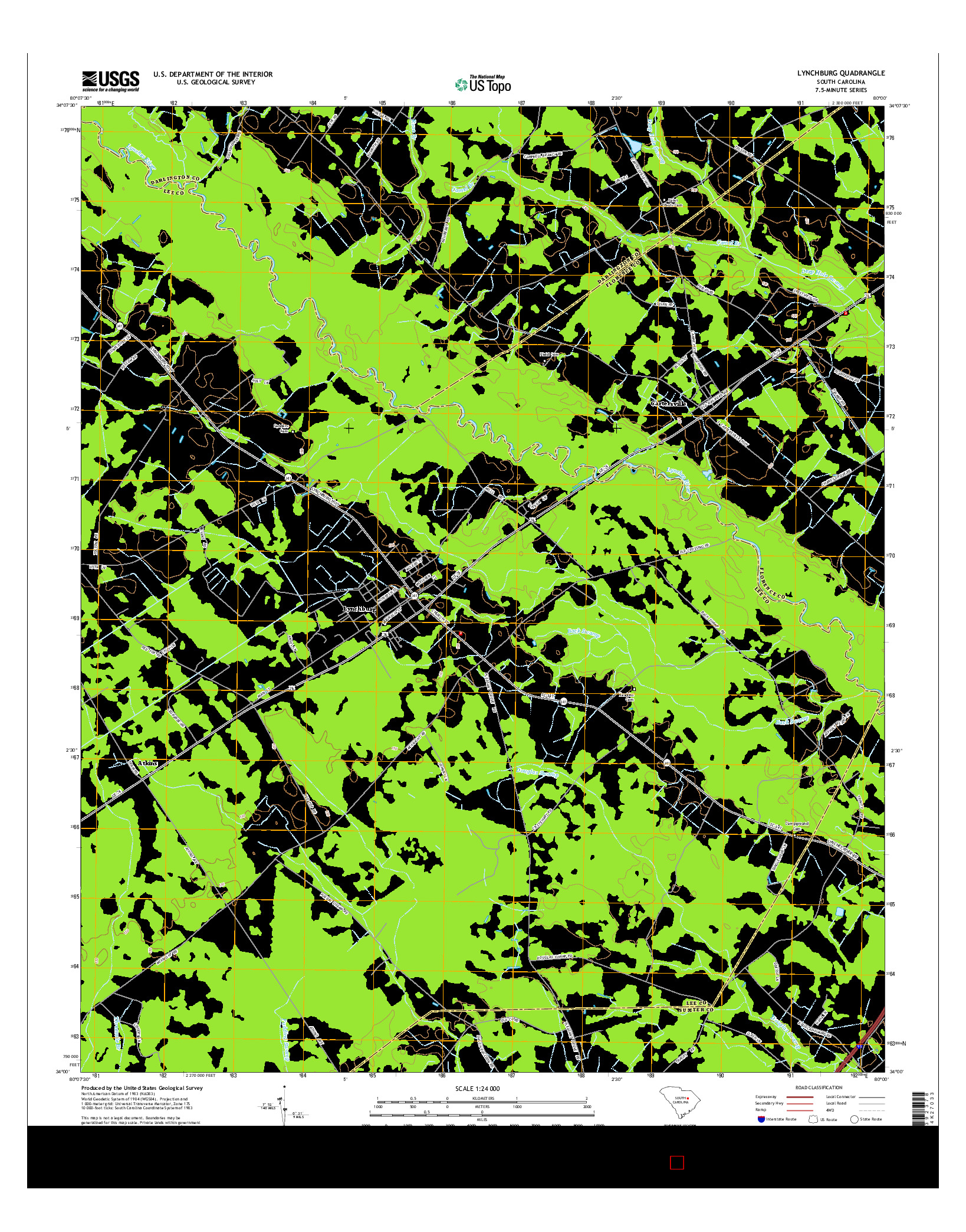 USGS US TOPO 7.5-MINUTE MAP FOR LYNCHBURG, SC 2014