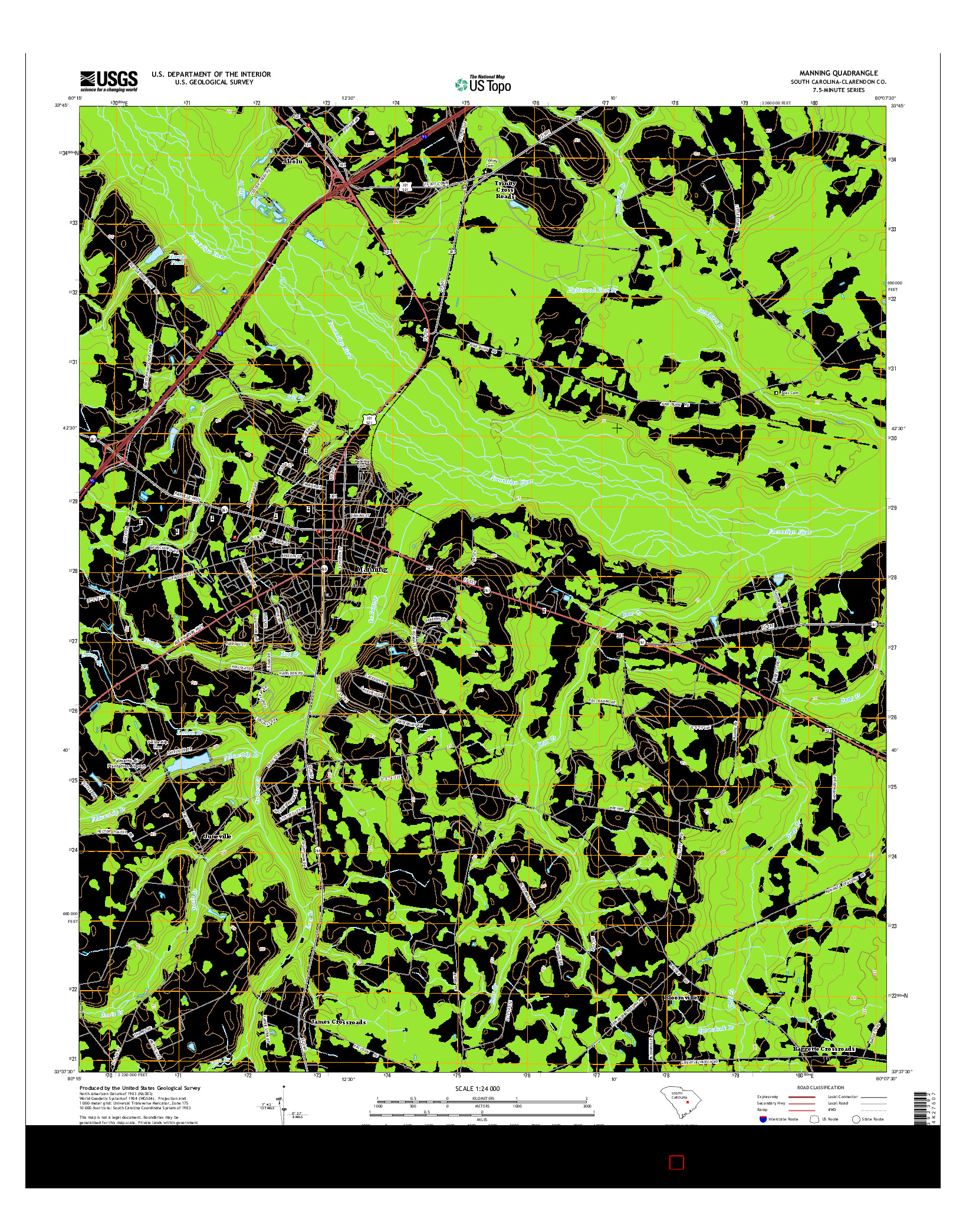 USGS US TOPO 7.5-MINUTE MAP FOR MANNING, SC 2014