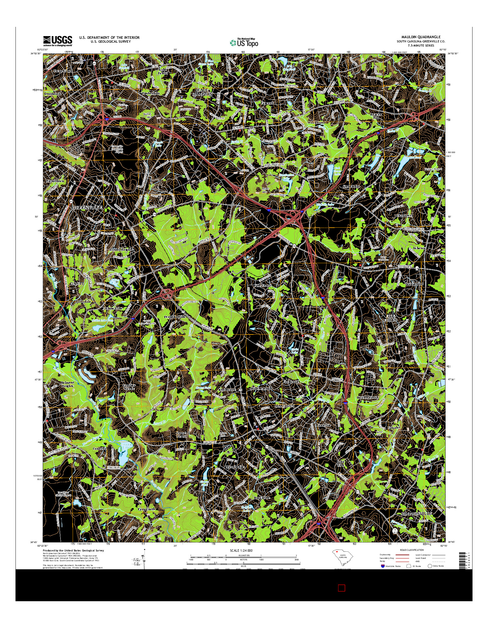 USGS US TOPO 7.5-MINUTE MAP FOR MAULDIN, SC 2014