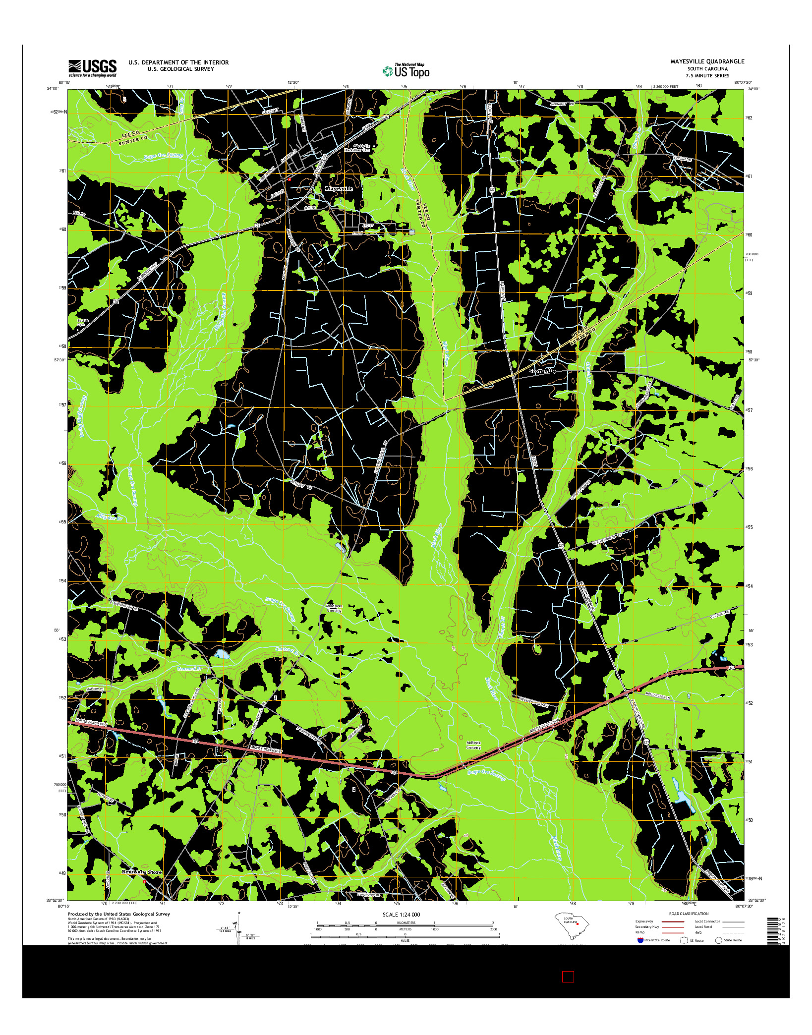 USGS US TOPO 7.5-MINUTE MAP FOR MAYESVILLE, SC 2014