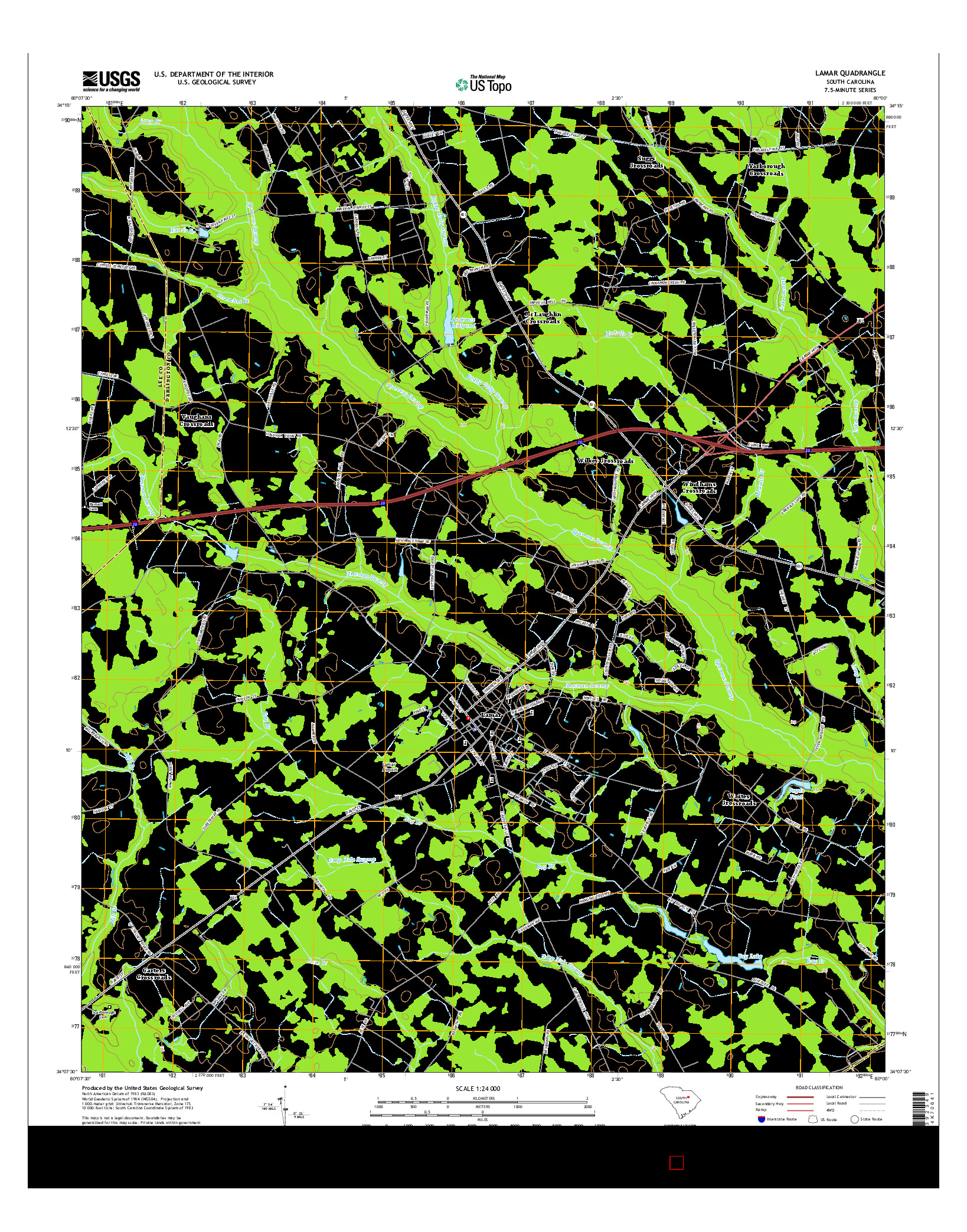 USGS US TOPO 7.5-MINUTE MAP FOR LAMAR, SC 2014