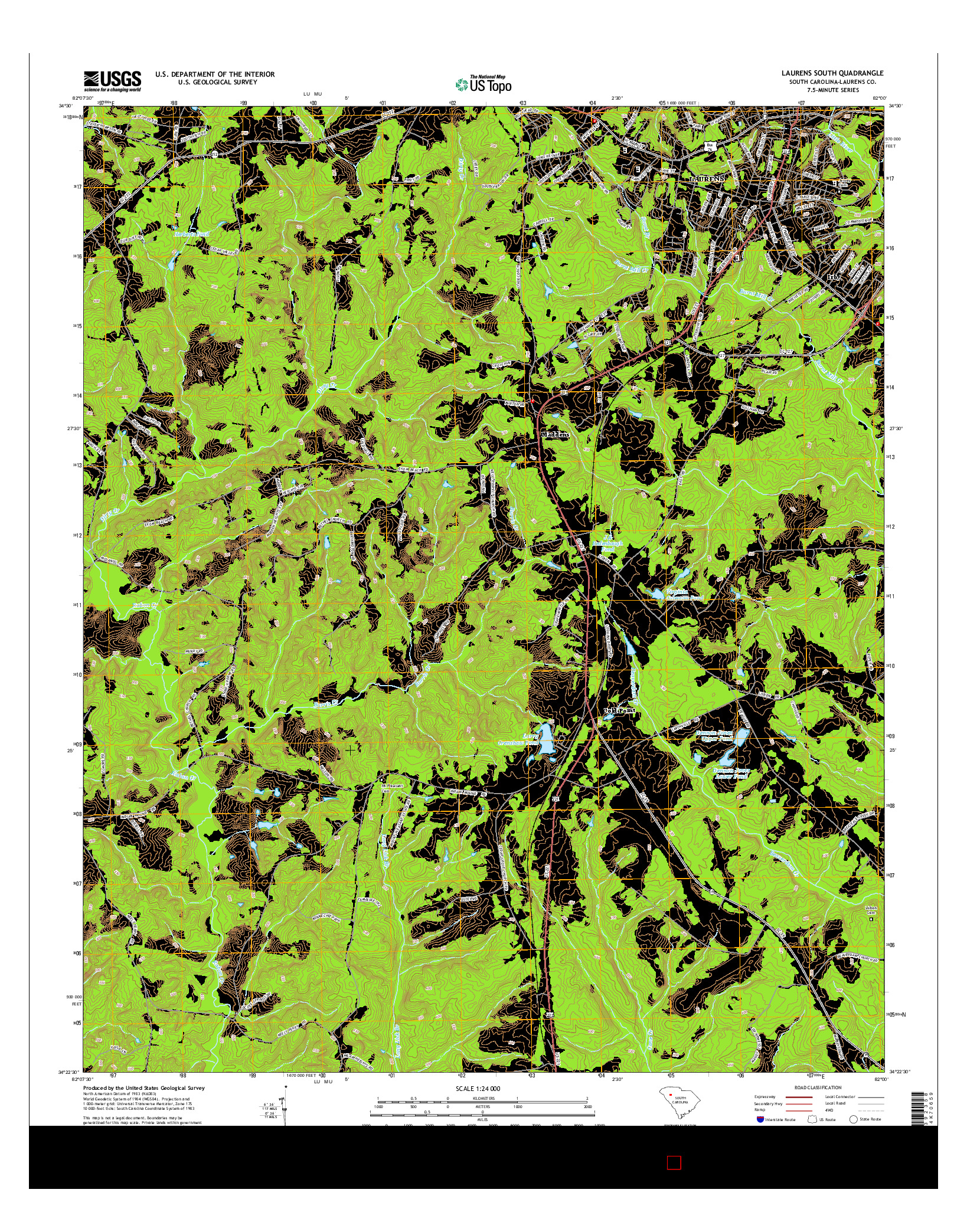 USGS US TOPO 7.5-MINUTE MAP FOR LAURENS SOUTH, SC 2014