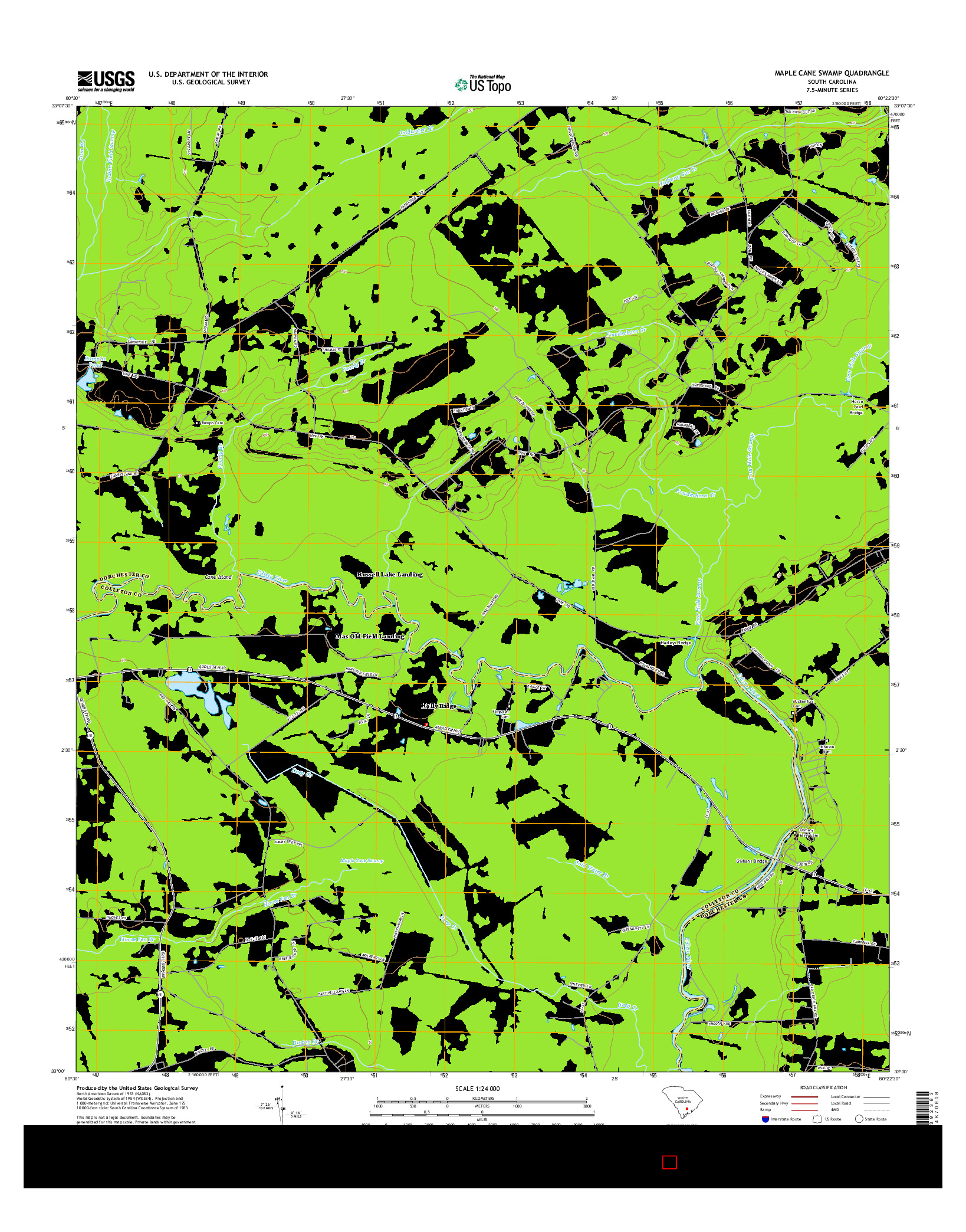 USGS US TOPO 7.5-MINUTE MAP FOR MAPLE CANE SWAMP, SC 2014