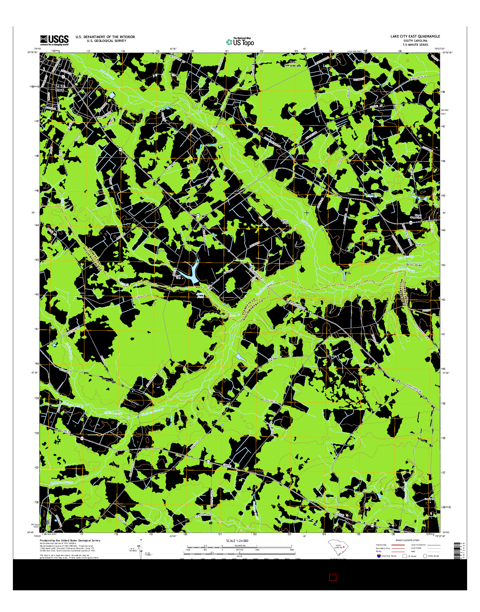 USGS US TOPO 7.5-MINUTE MAP FOR LAKE CITY EAST, SC 2014