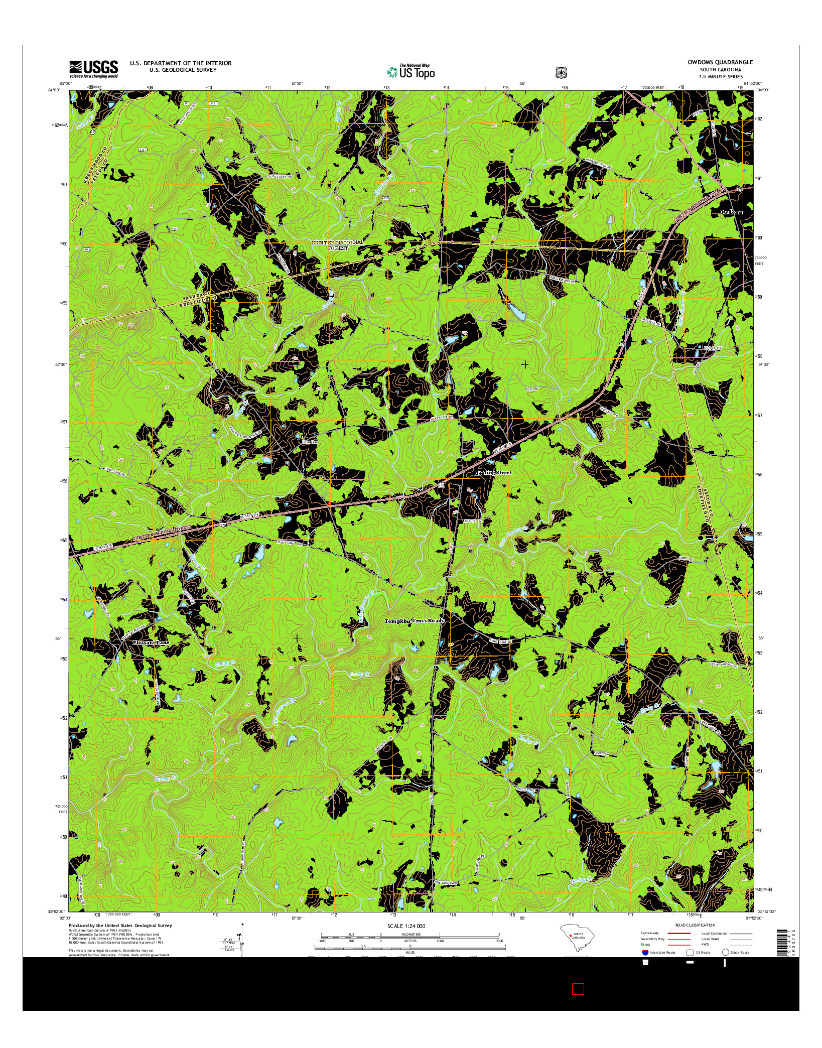 USGS US TOPO 7.5-MINUTE MAP FOR OWDOMS, SC 2014