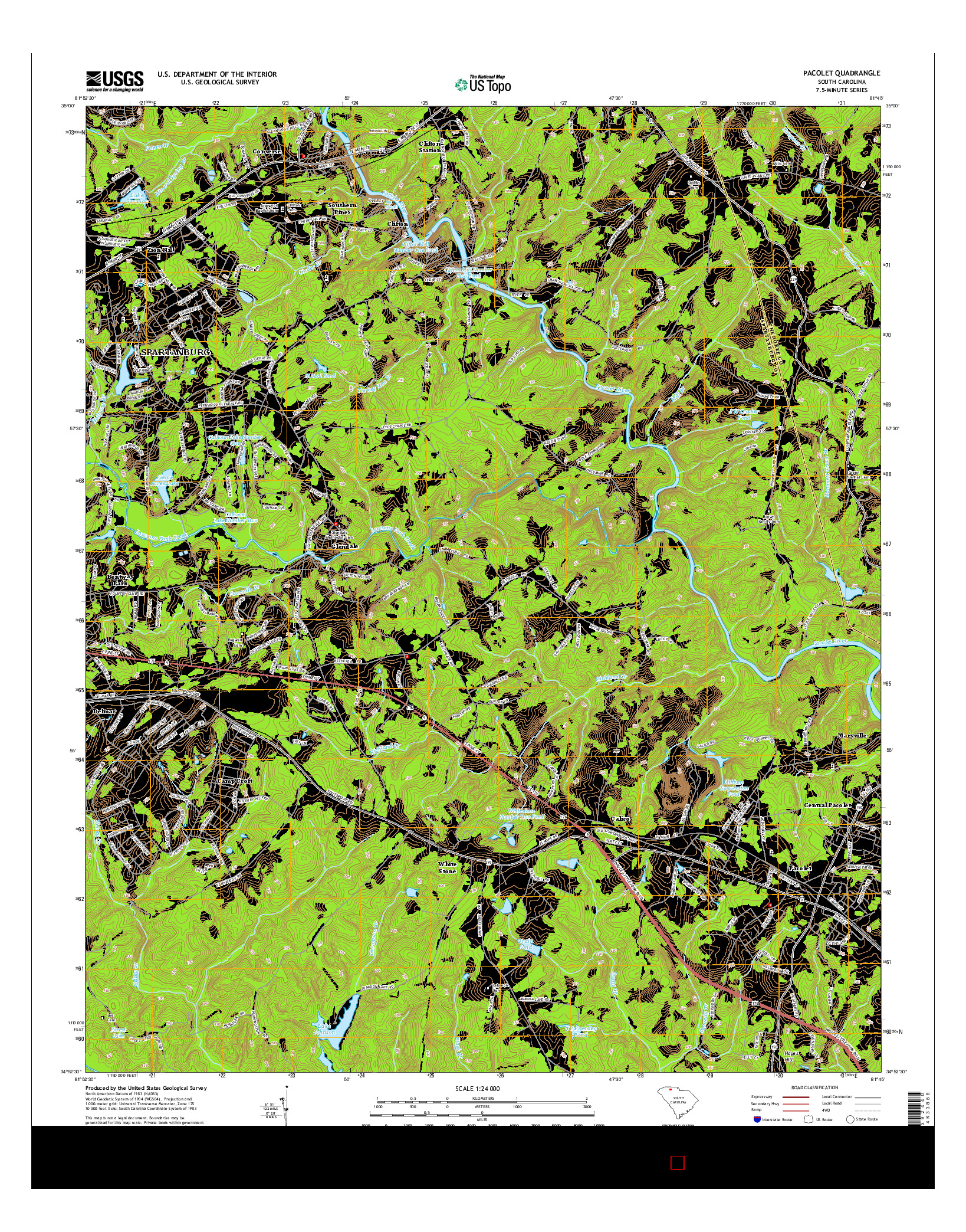USGS US TOPO 7.5-MINUTE MAP FOR PACOLET, SC 2014