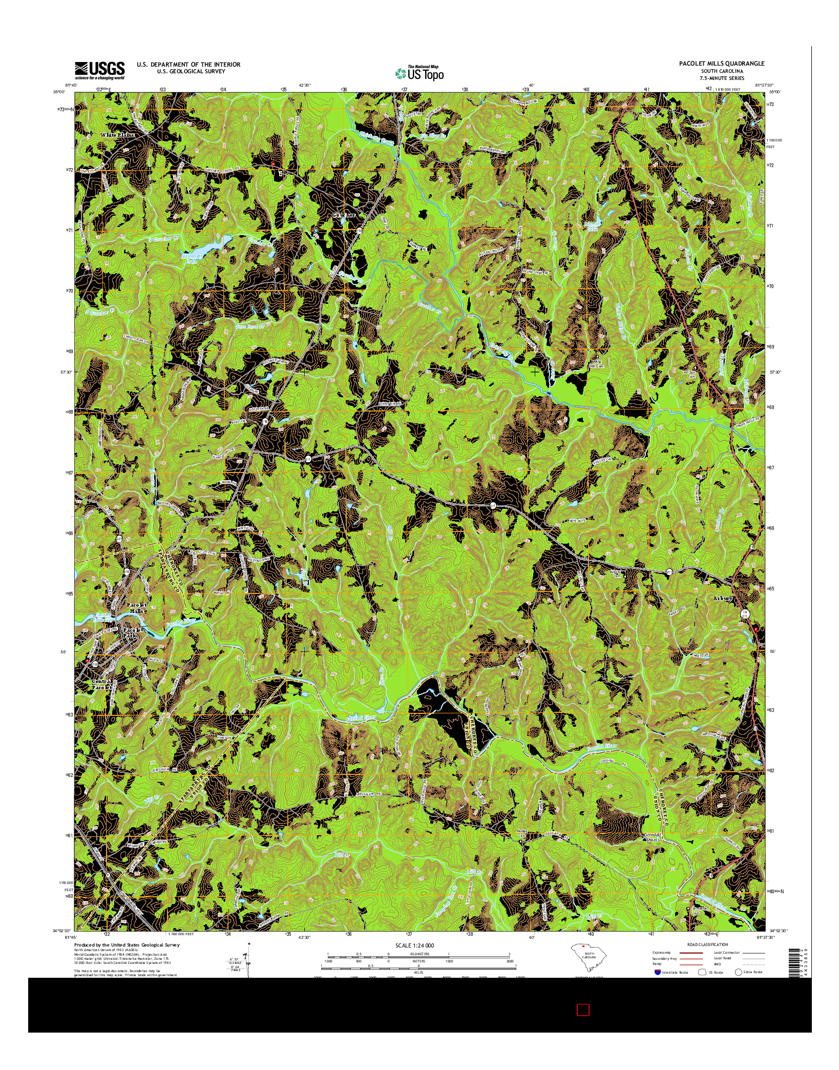 USGS US TOPO 7.5-MINUTE MAP FOR PACOLET MILLS, SC 2014