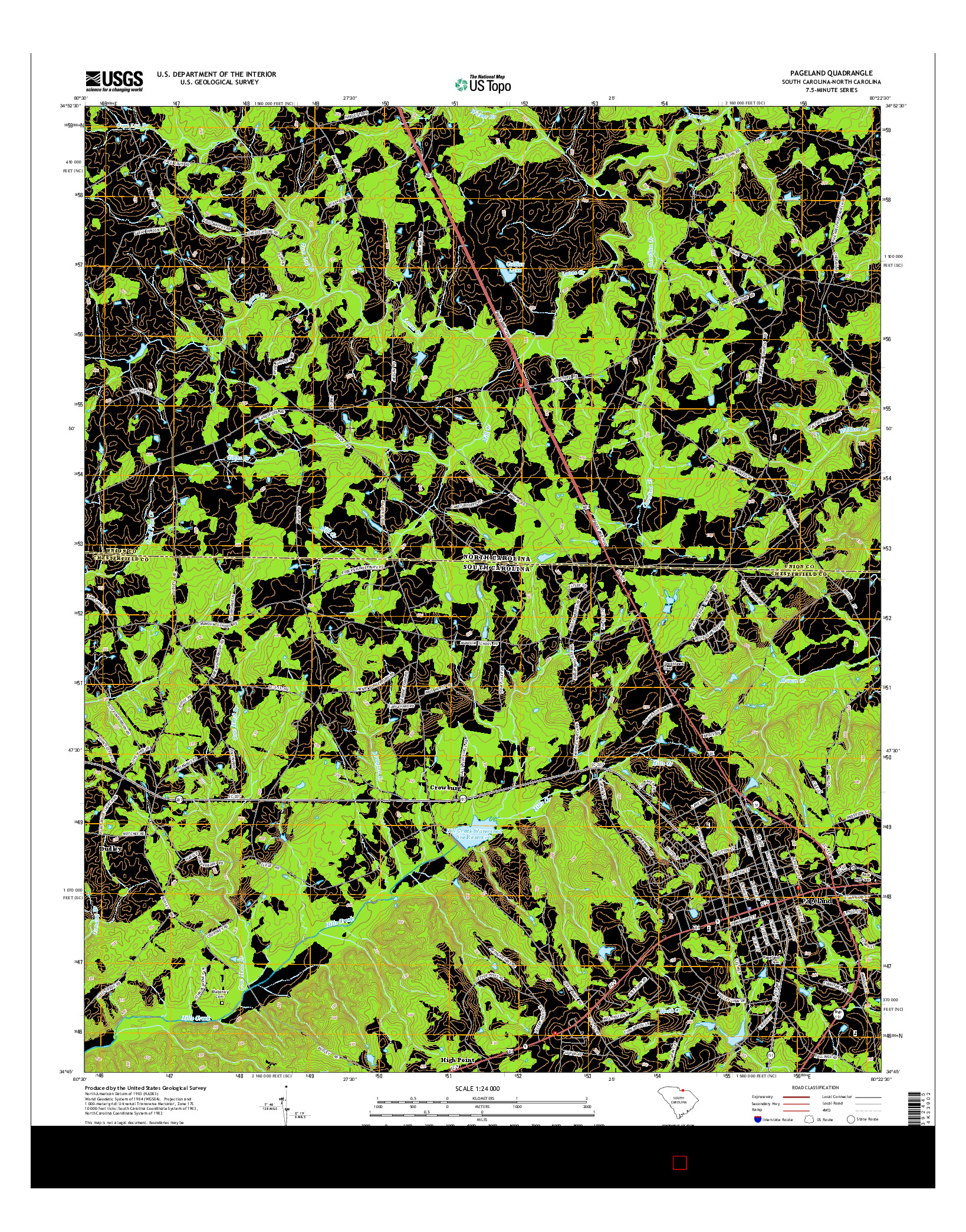 USGS US TOPO 7.5-MINUTE MAP FOR PAGELAND, SC-NC 2014