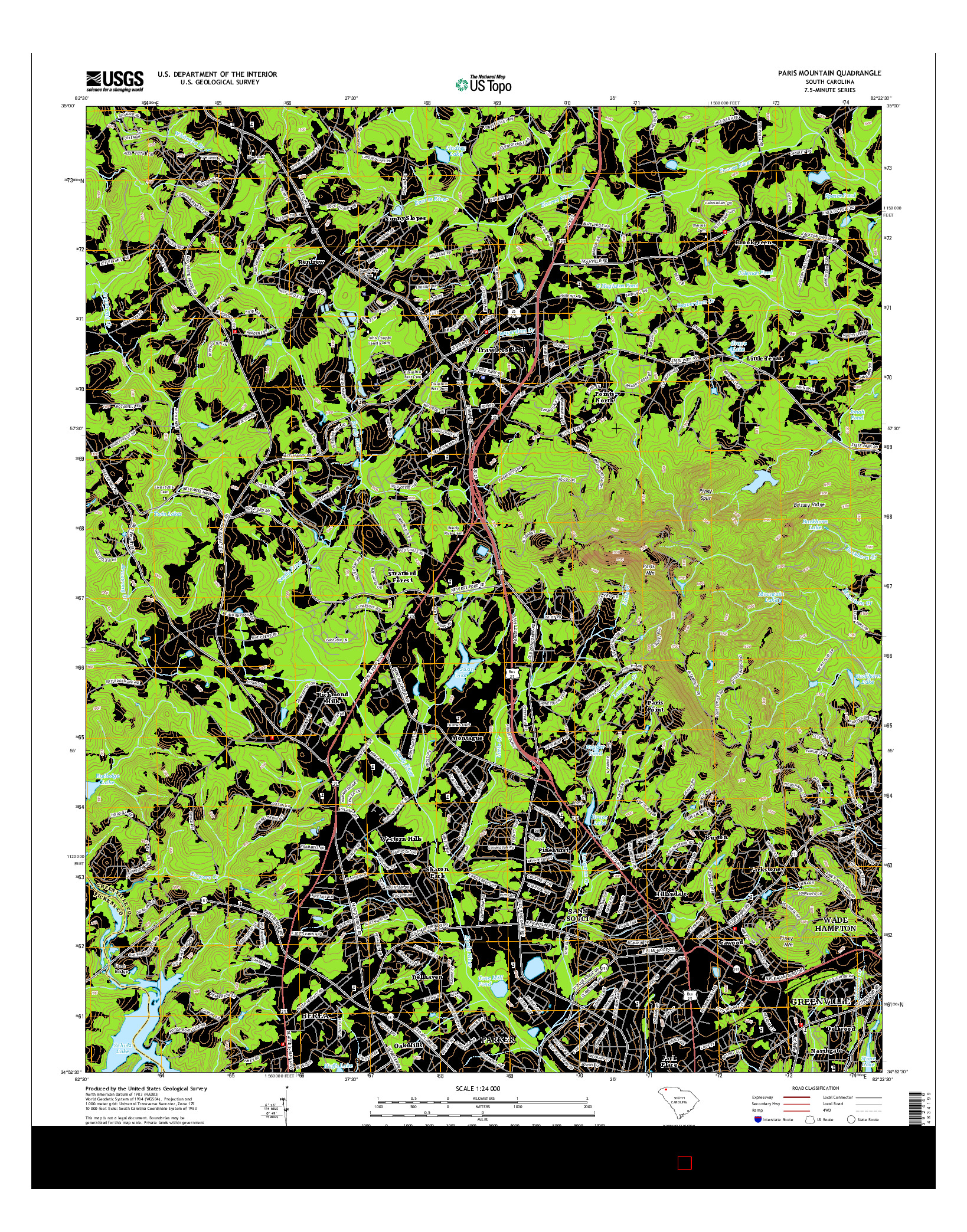 USGS US TOPO 7.5-MINUTE MAP FOR PARIS MOUNTAIN, SC 2014