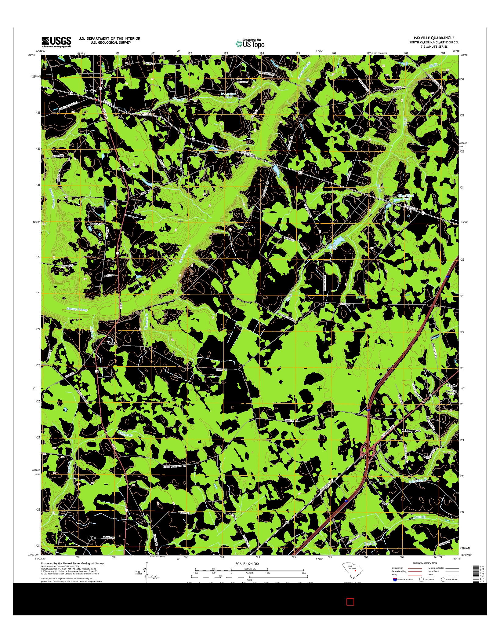 USGS US TOPO 7.5-MINUTE MAP FOR PAXVILLE, SC 2014