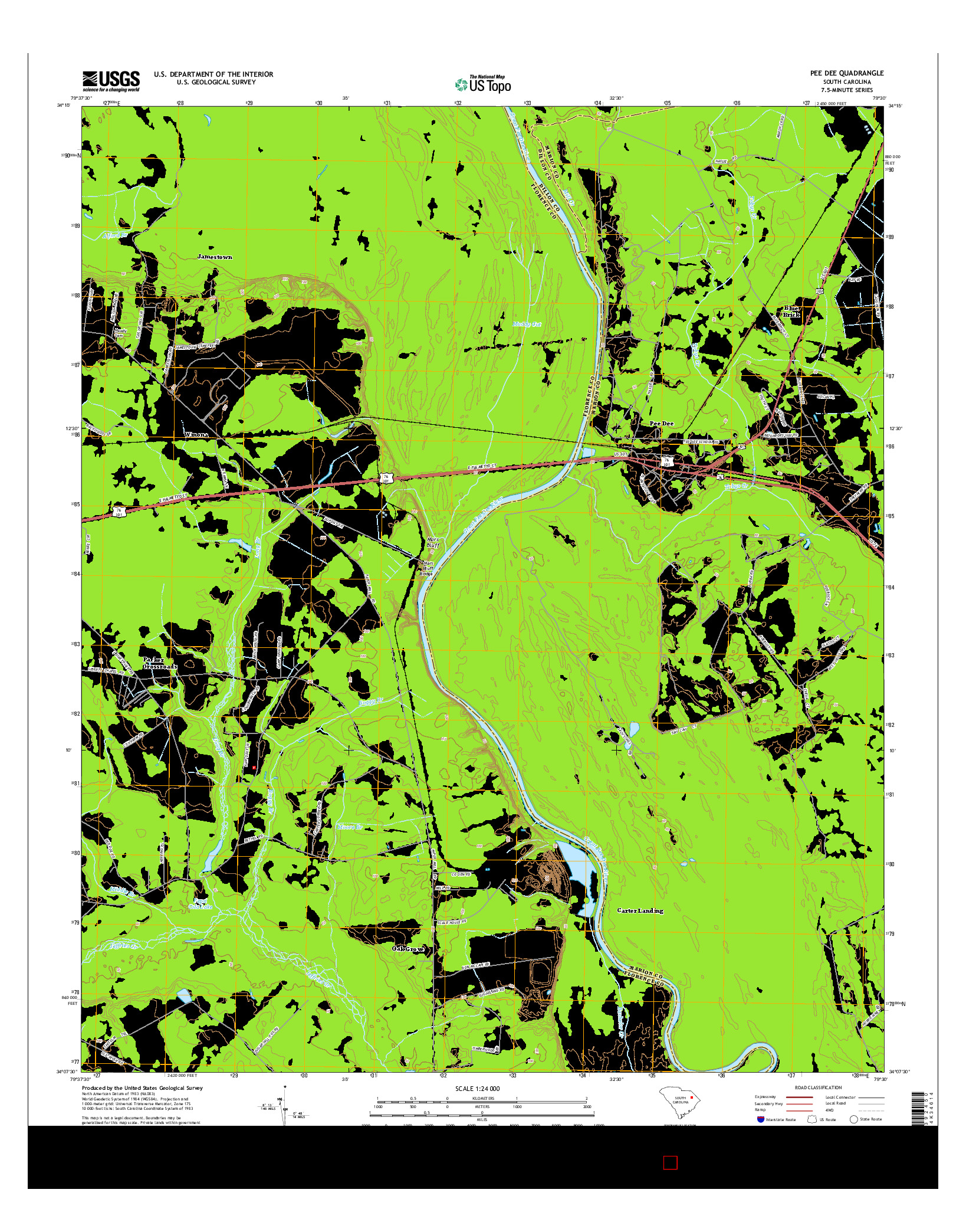 USGS US TOPO 7.5-MINUTE MAP FOR PEE DEE, SC 2014