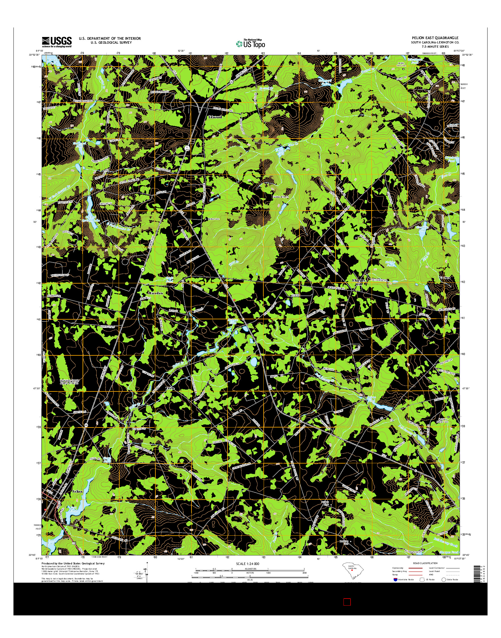 USGS US TOPO 7.5-MINUTE MAP FOR PELION EAST, SC 2014