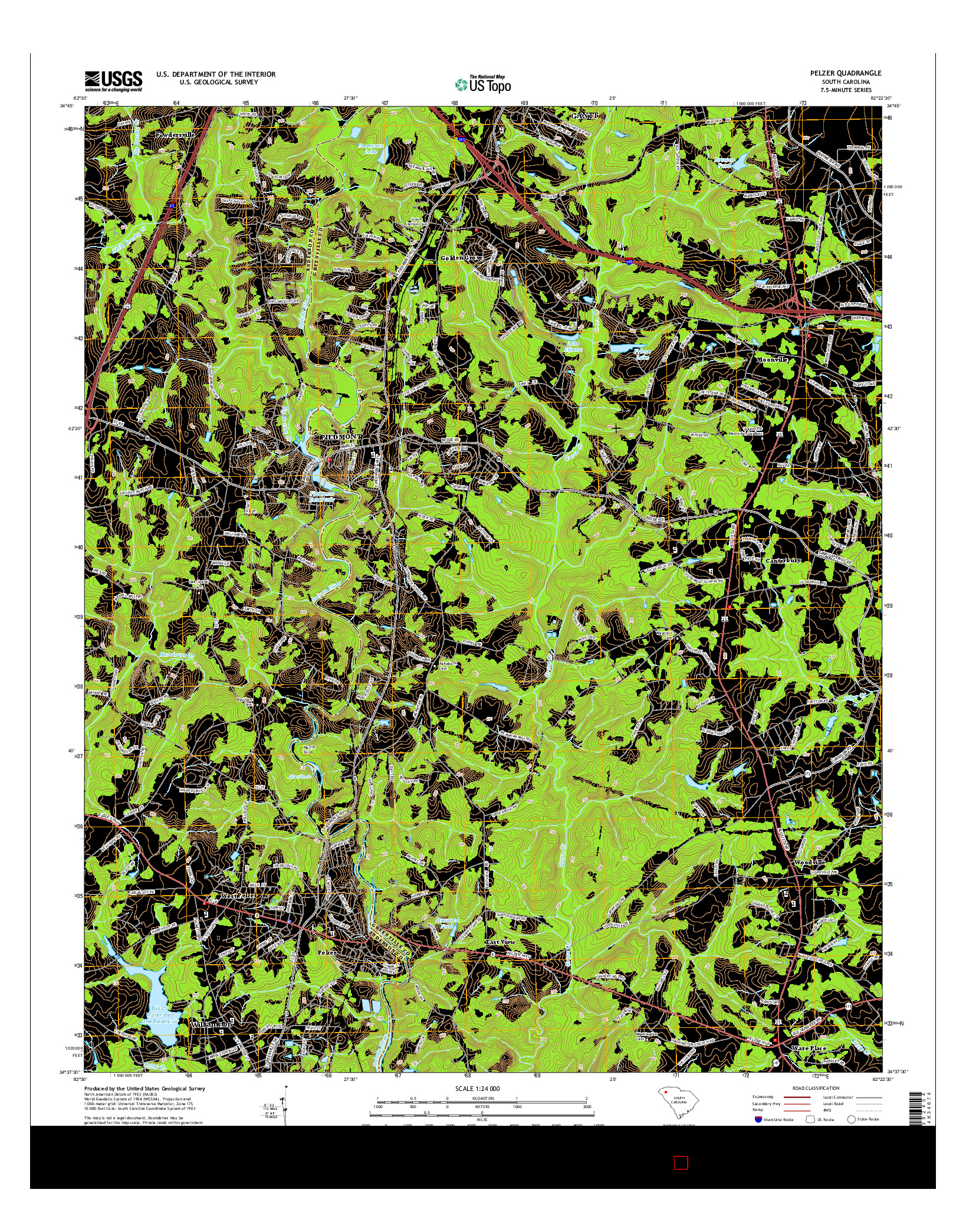 USGS US TOPO 7.5-MINUTE MAP FOR PELZER, SC 2014