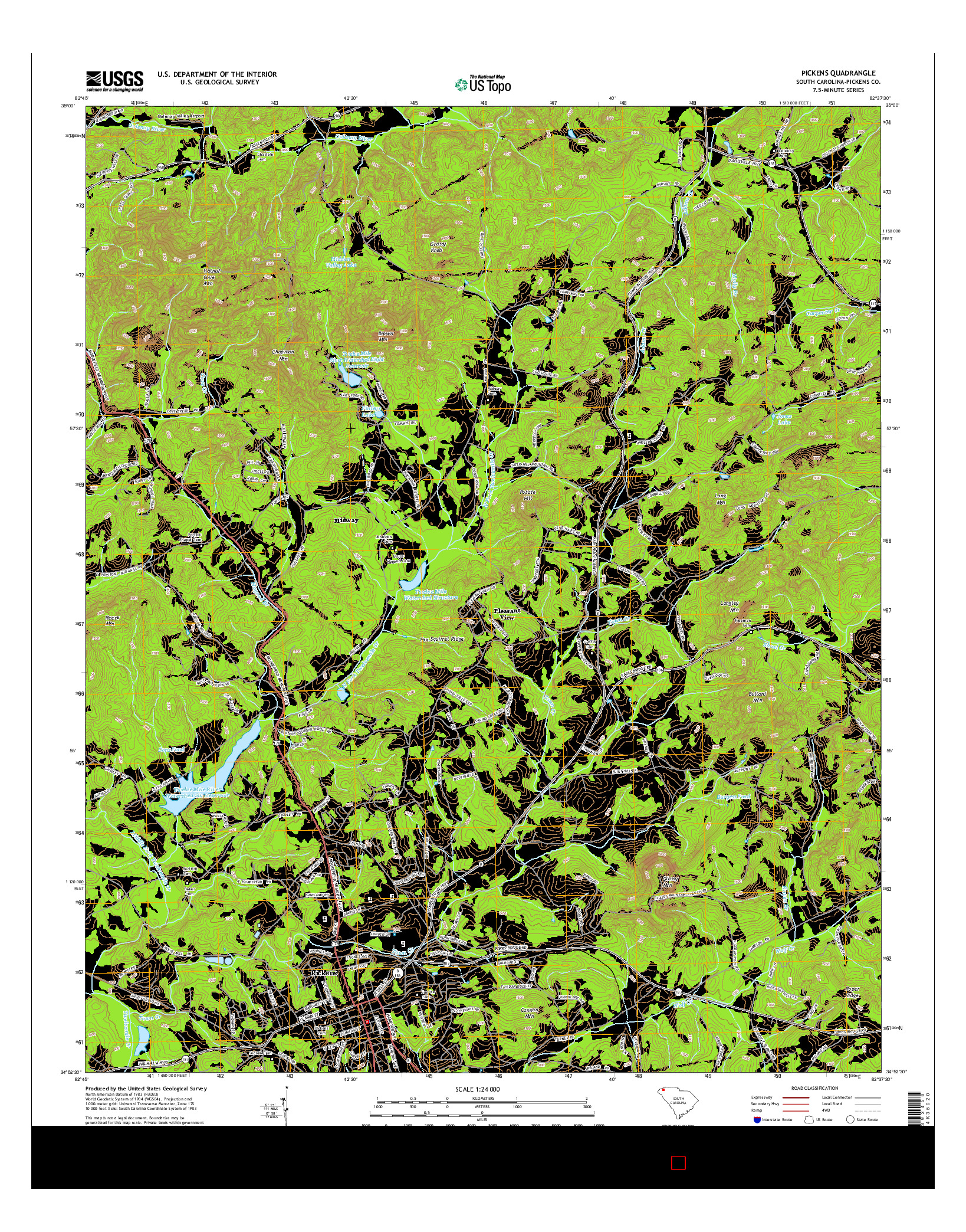 USGS US TOPO 7.5-MINUTE MAP FOR PICKENS, SC 2014