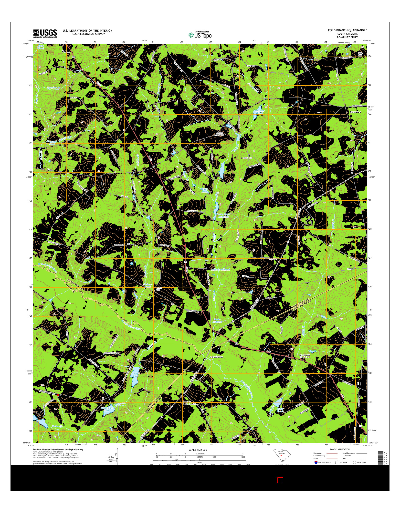 USGS US TOPO 7.5-MINUTE MAP FOR POND BRANCH, SC 2014