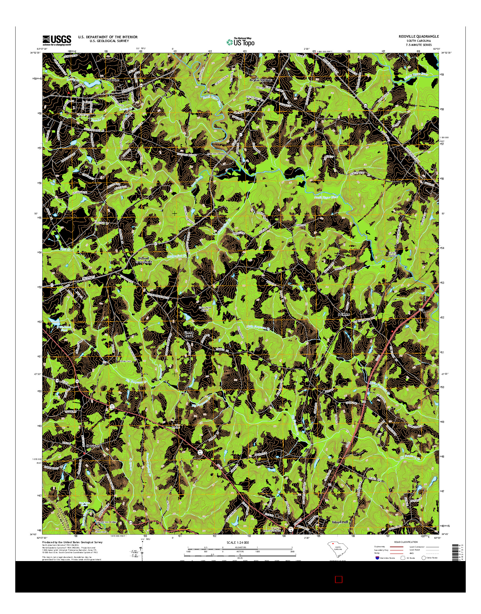 USGS US TOPO 7.5-MINUTE MAP FOR REIDVILLE, SC 2014