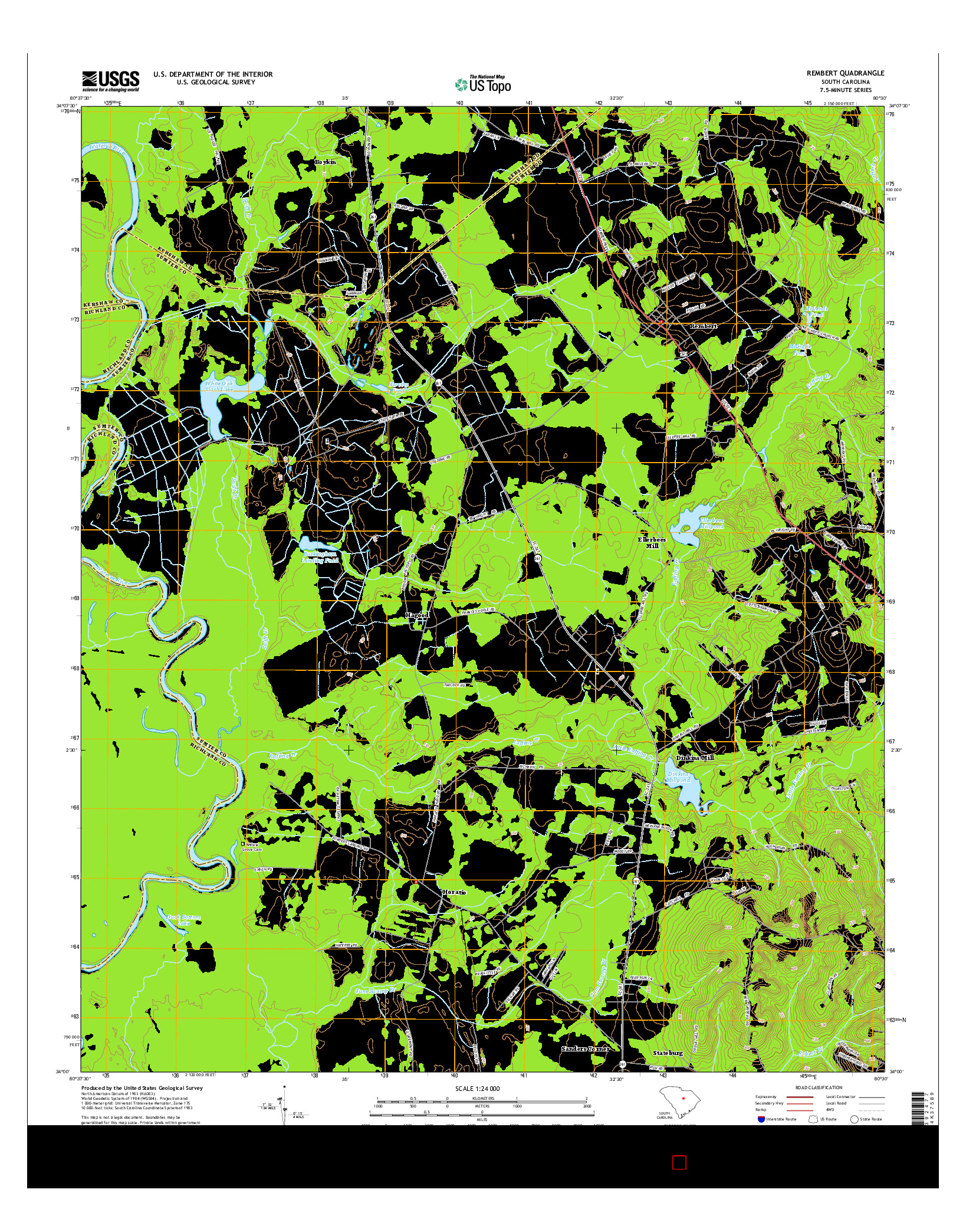 USGS US TOPO 7.5-MINUTE MAP FOR REMBERT, SC 2014