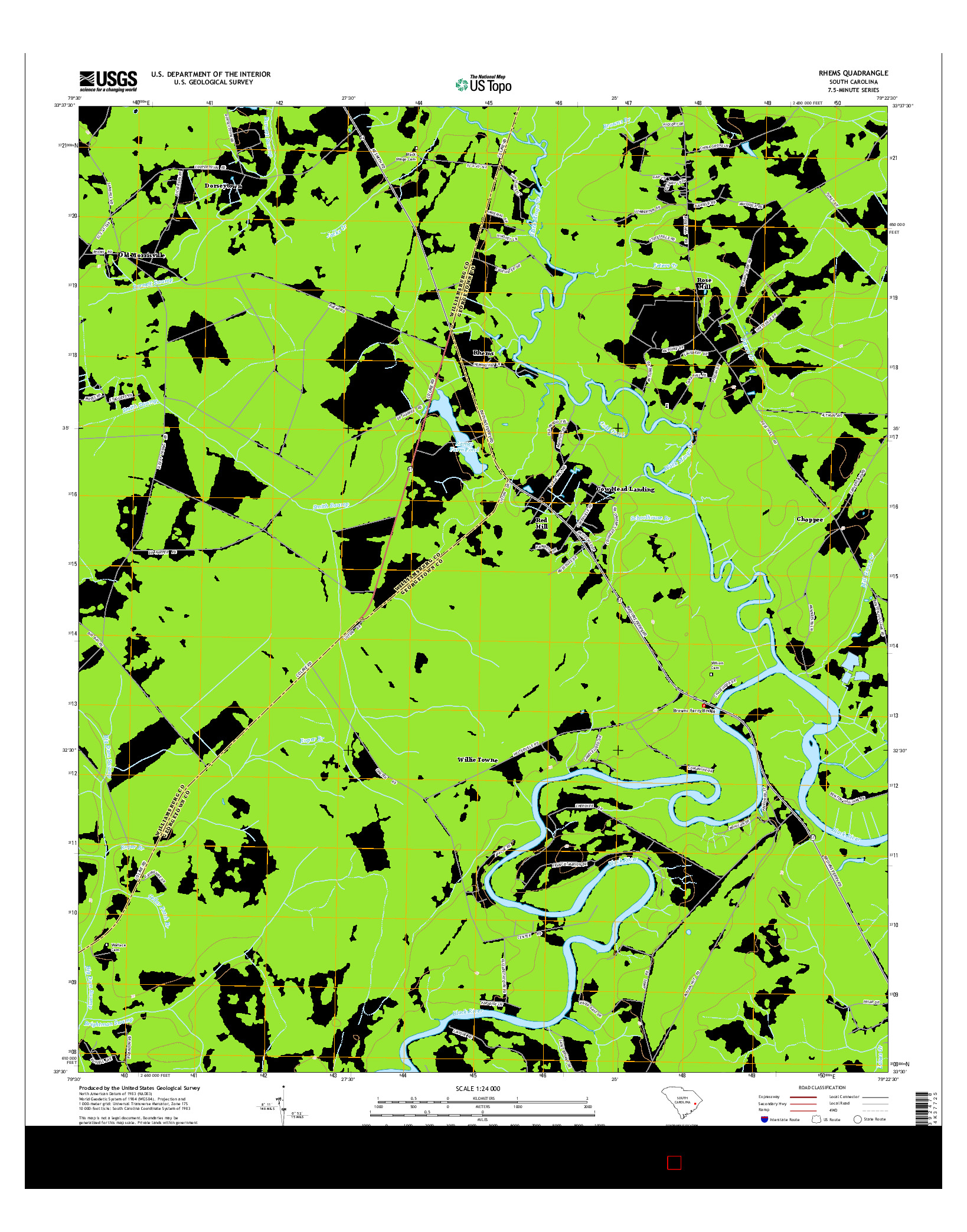 USGS US TOPO 7.5-MINUTE MAP FOR RHEMS, SC 2014